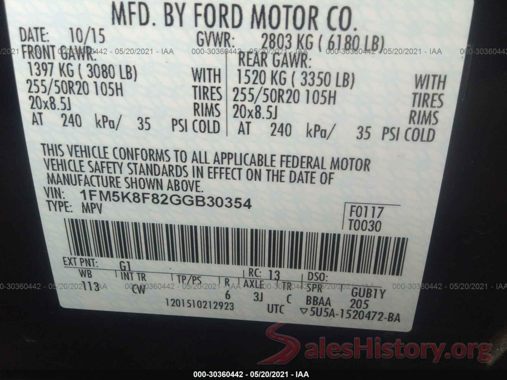 1FM5K8F82GGB30354 2016 FORD EXPLORER