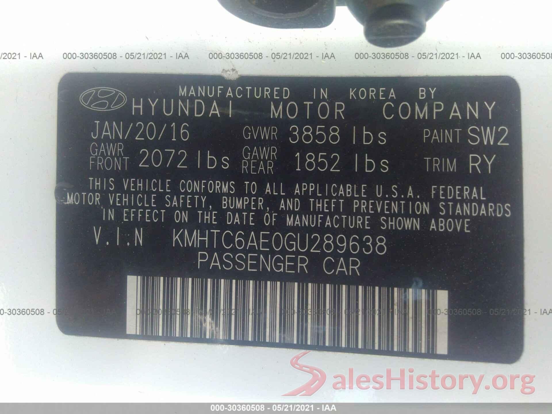 KMHTC6AE0GU289638 2016 HYUNDAI VELOSTER