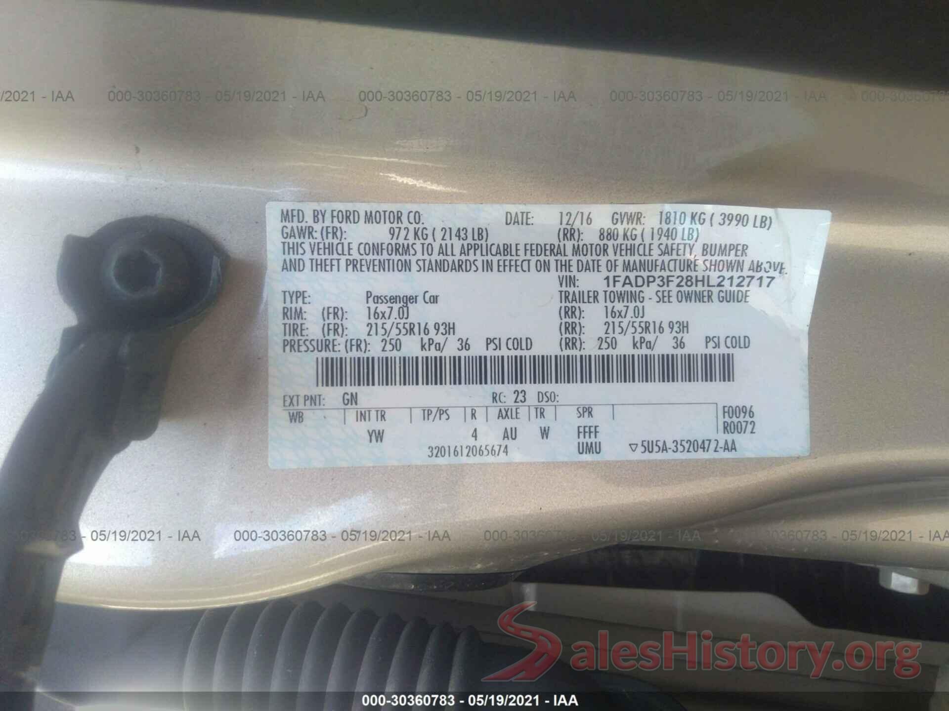 1FADP3F28HL212717 2017 FORD FOCUS