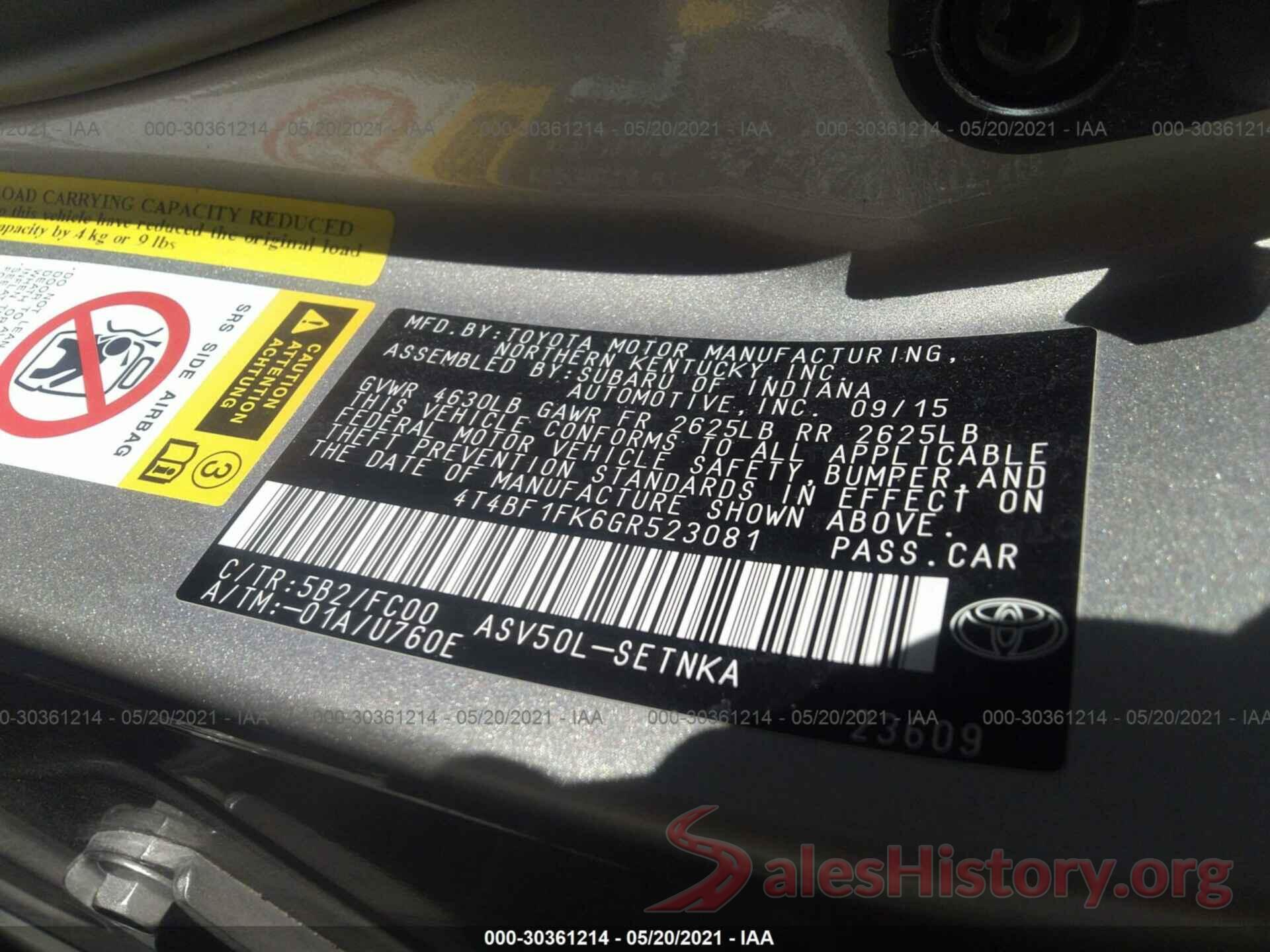 4T4BF1FK6GR523081 2016 TOYOTA CAMRY