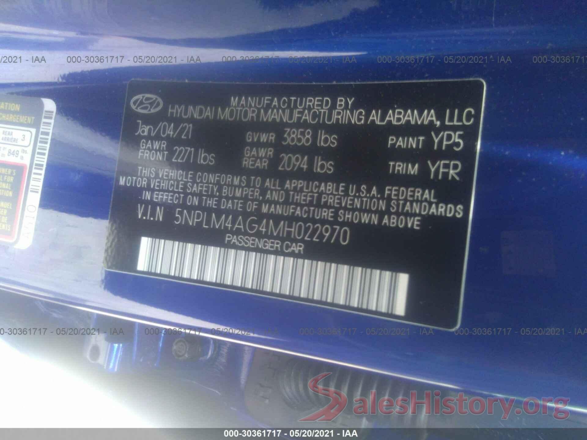 5NPLM4AG4MH022970 2021 HYUNDAI ELANTRA