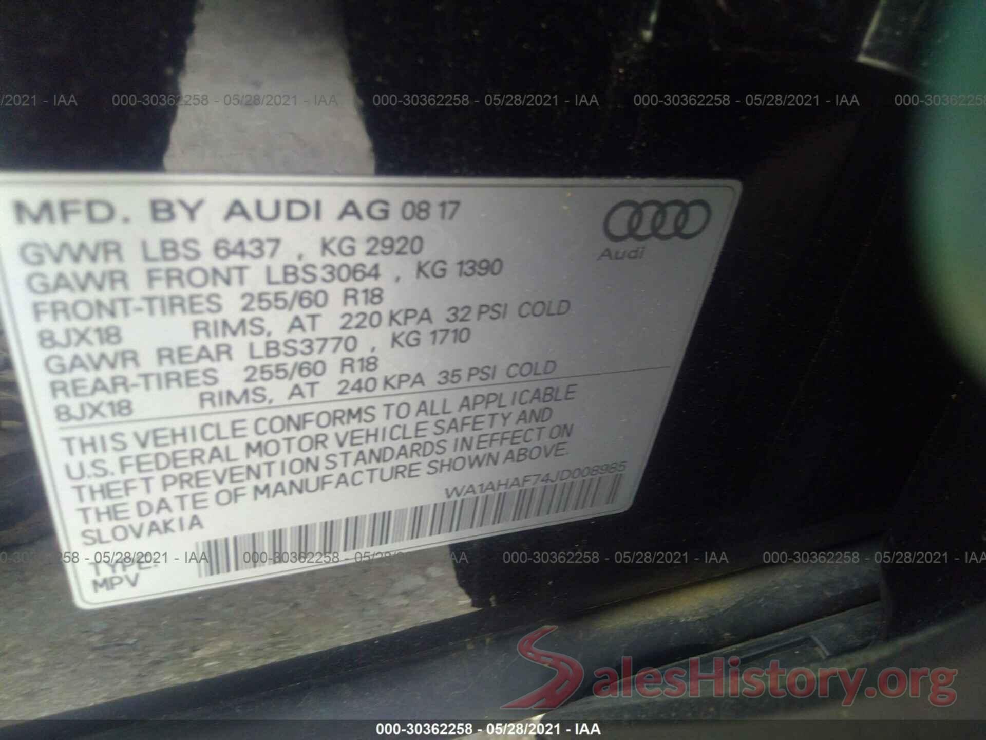 WA1AHAF74JD008985 2018 AUDI Q7