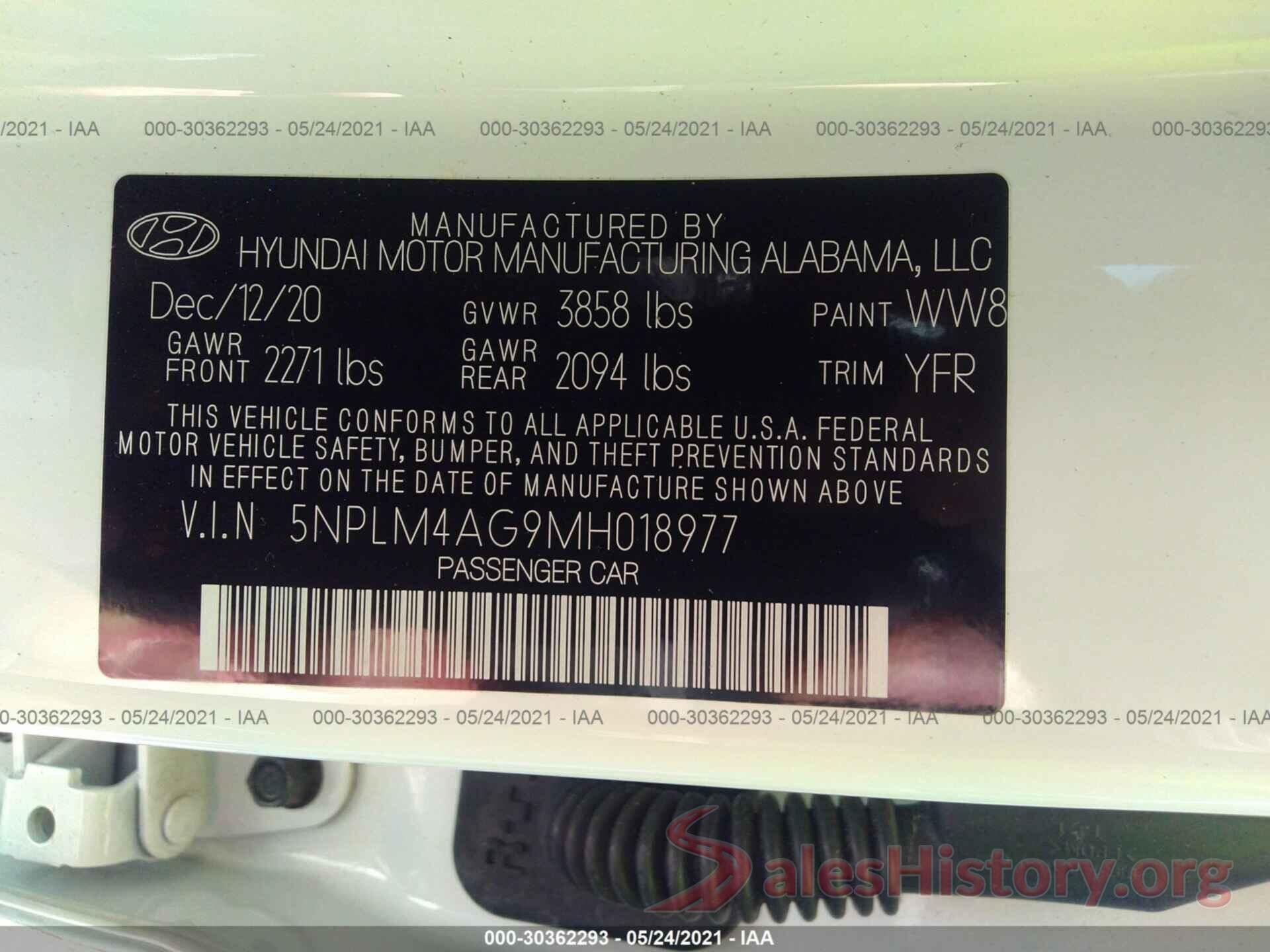 5NPLM4AG9MH018977 2021 HYUNDAI ELANTRA