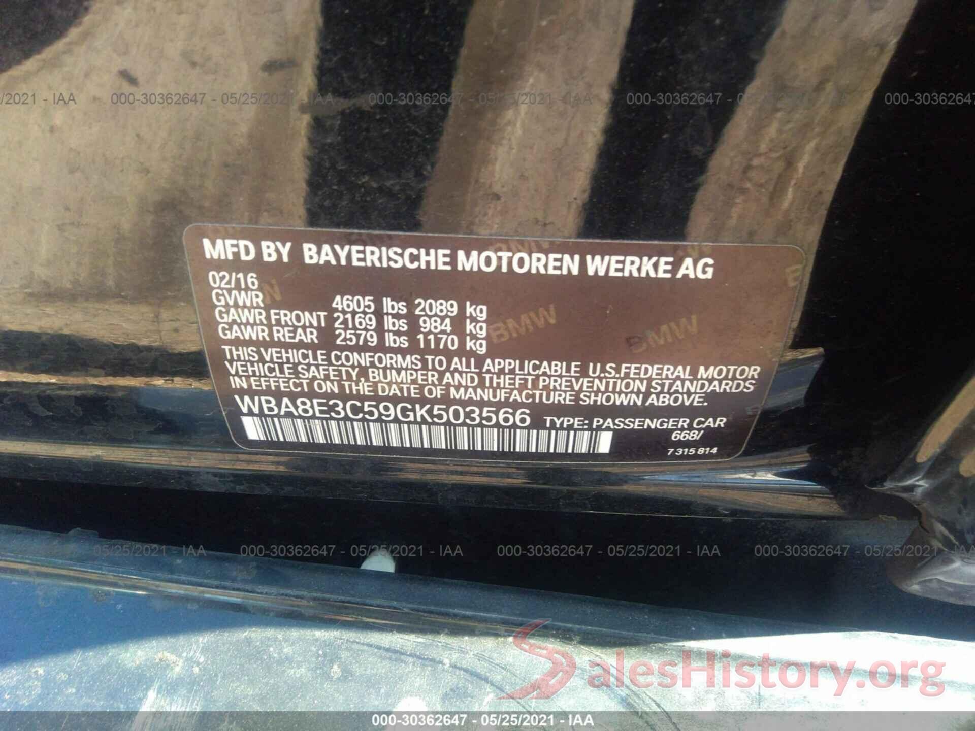 WBA8E3C59GK503566 2016 BMW 3 SERIES