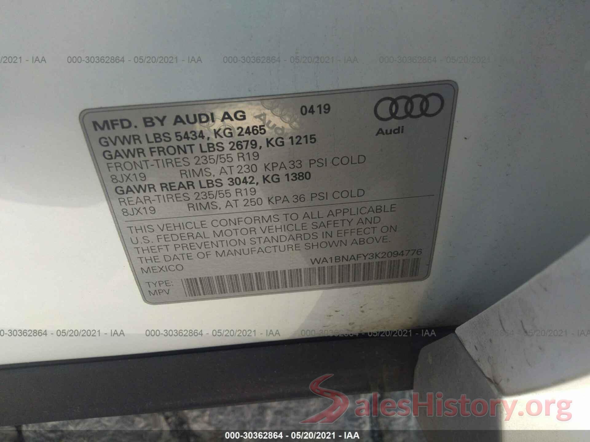 WA1BNAFY3K2094776 2019 AUDI Q5