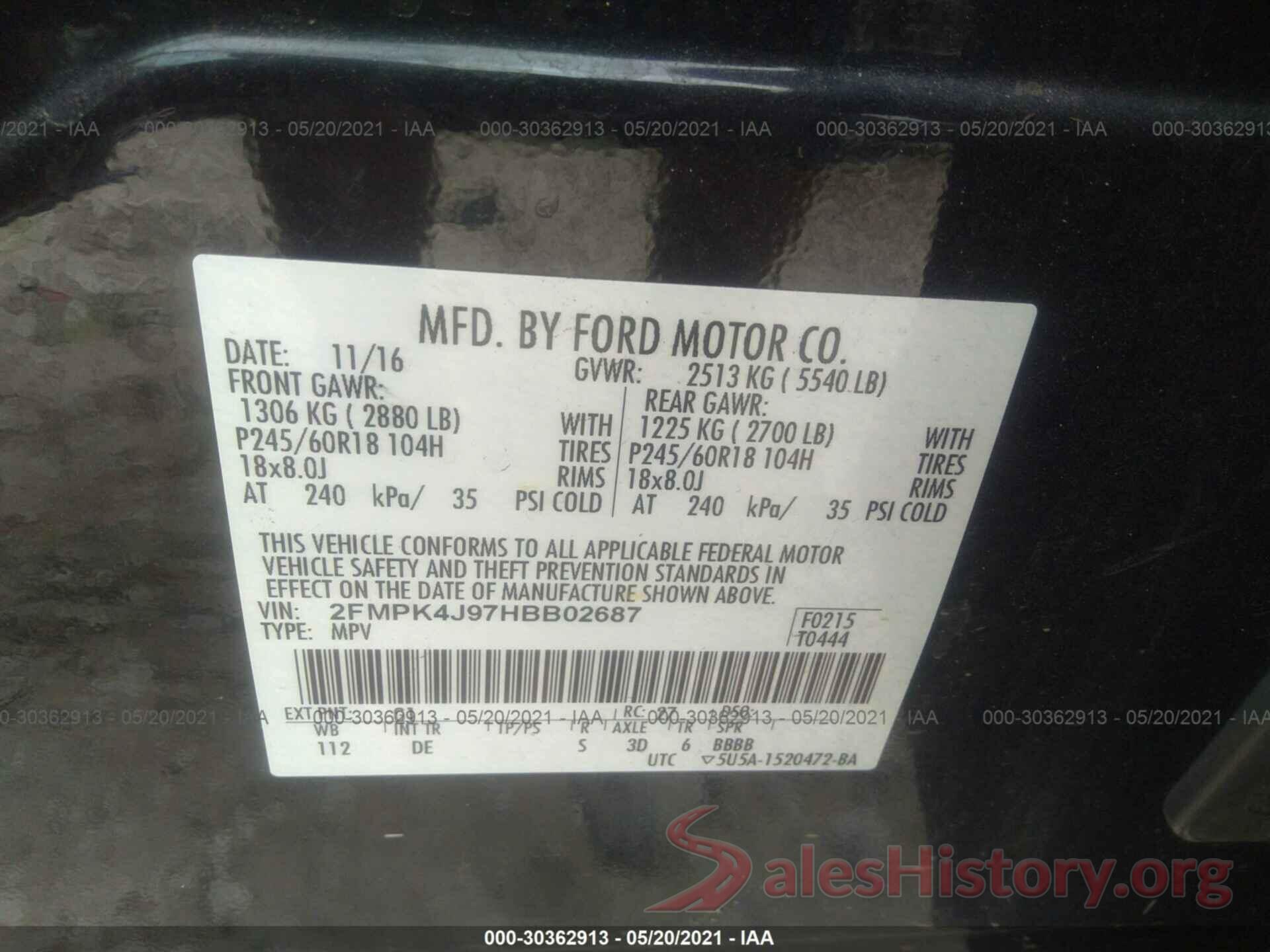 2FMPK4J97HBB02687 2017 FORD EDGE