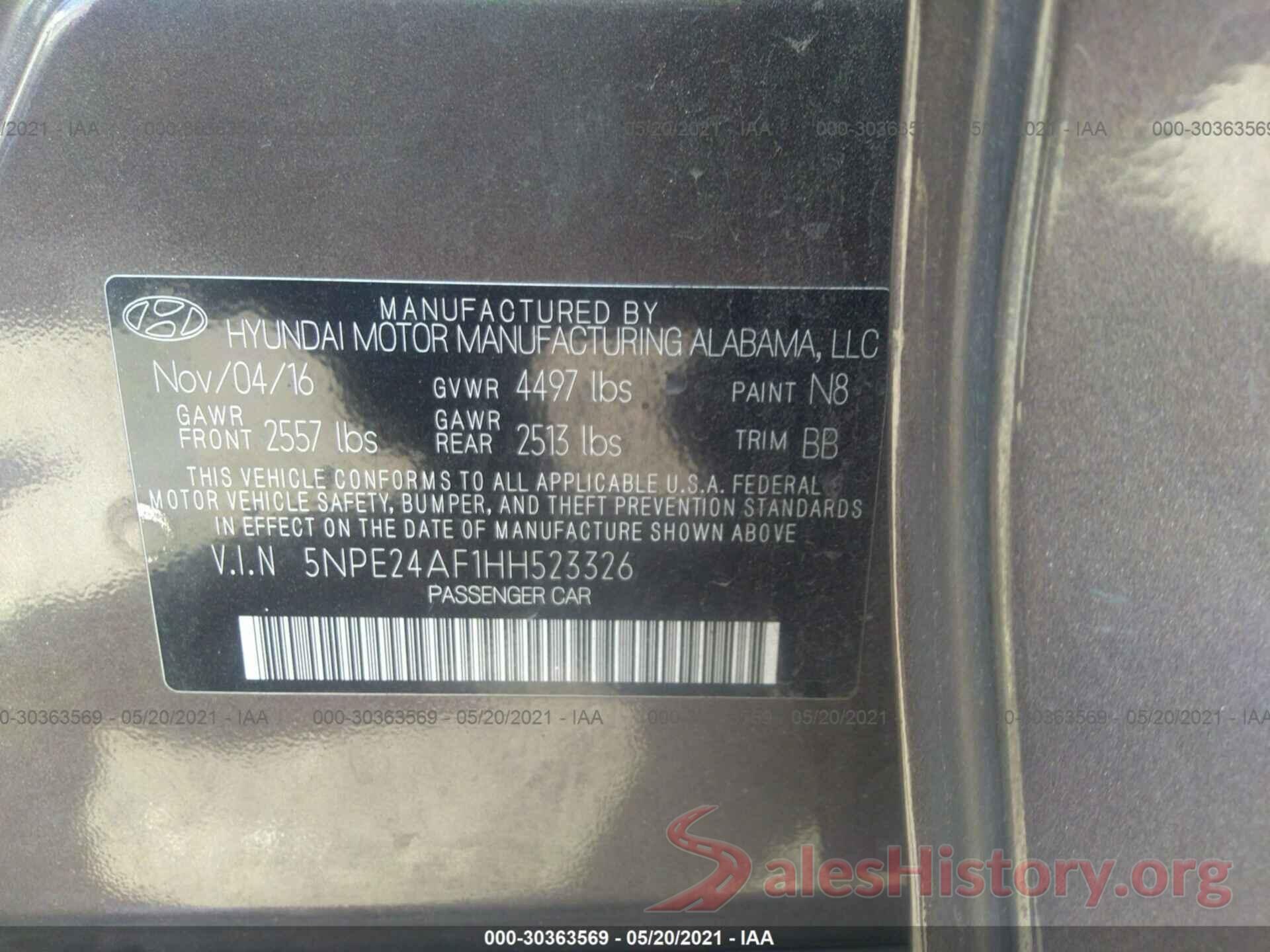 5NPE24AF1HH523326 2017 HYUNDAI SONATA