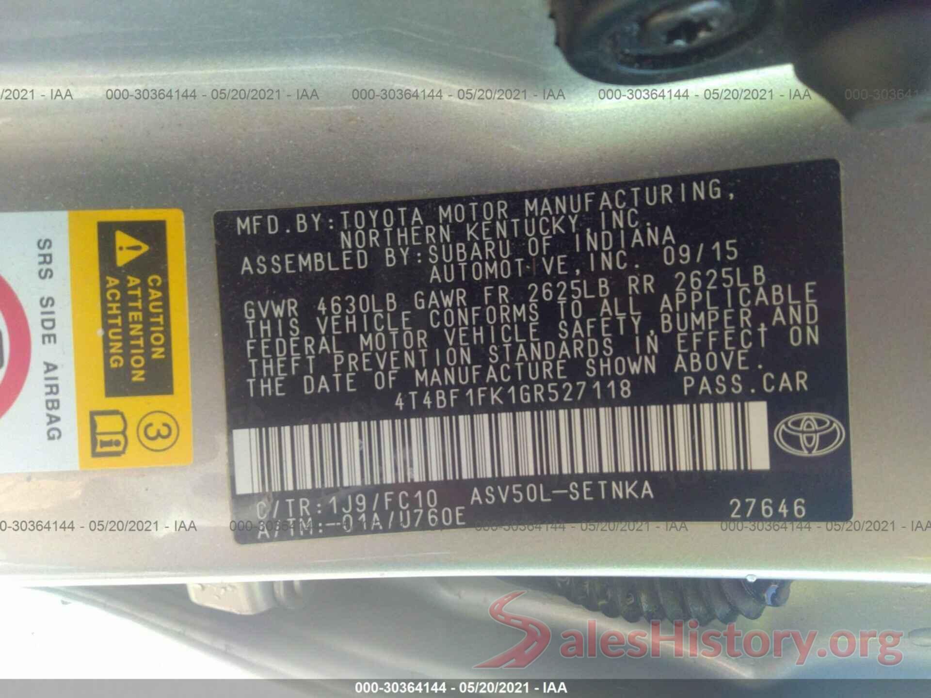 4T4BF1FK1GR527118 2016 TOYOTA CAMRY