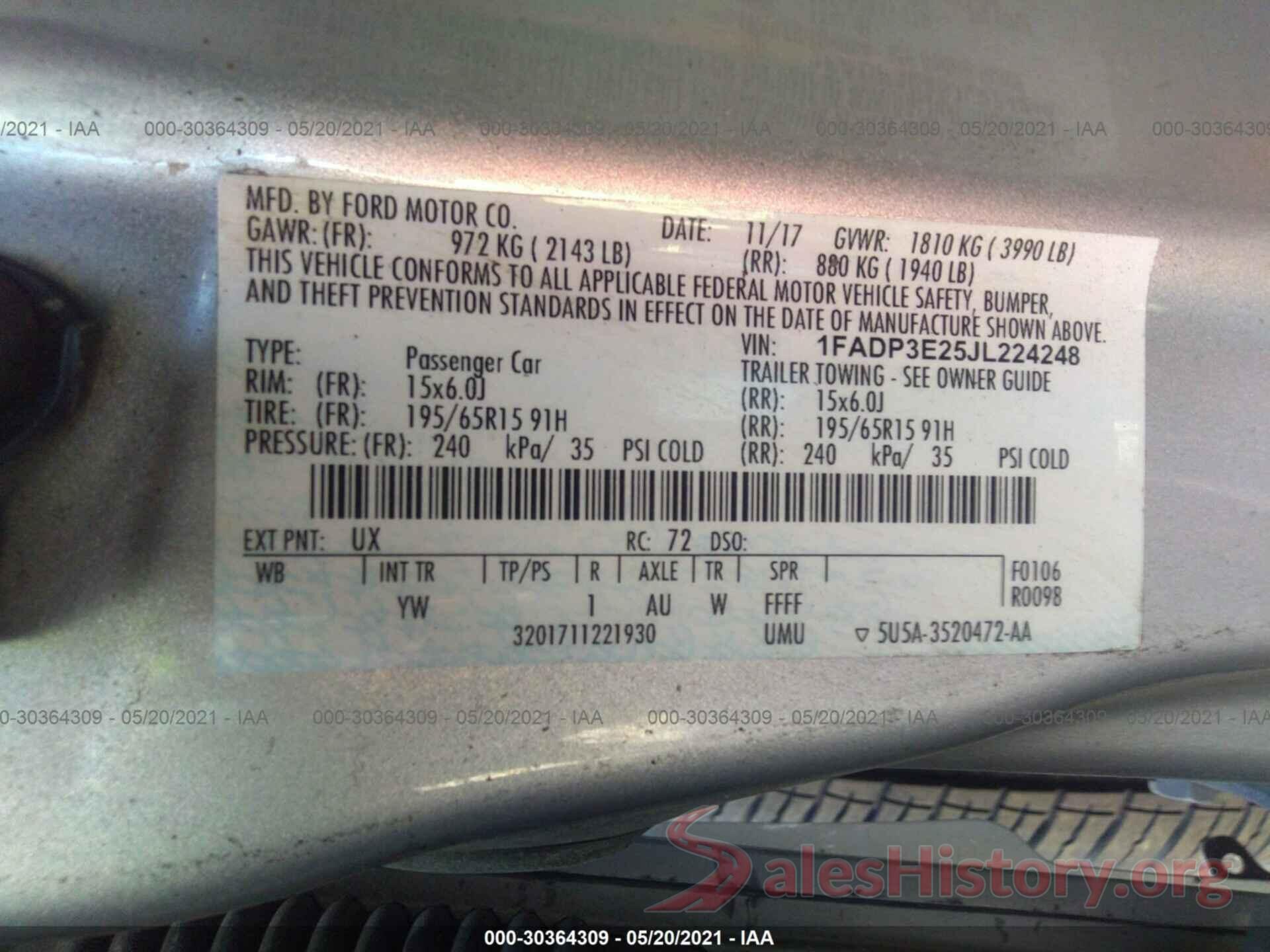 1FADP3E25JL224248 2018 FORD FOCUS