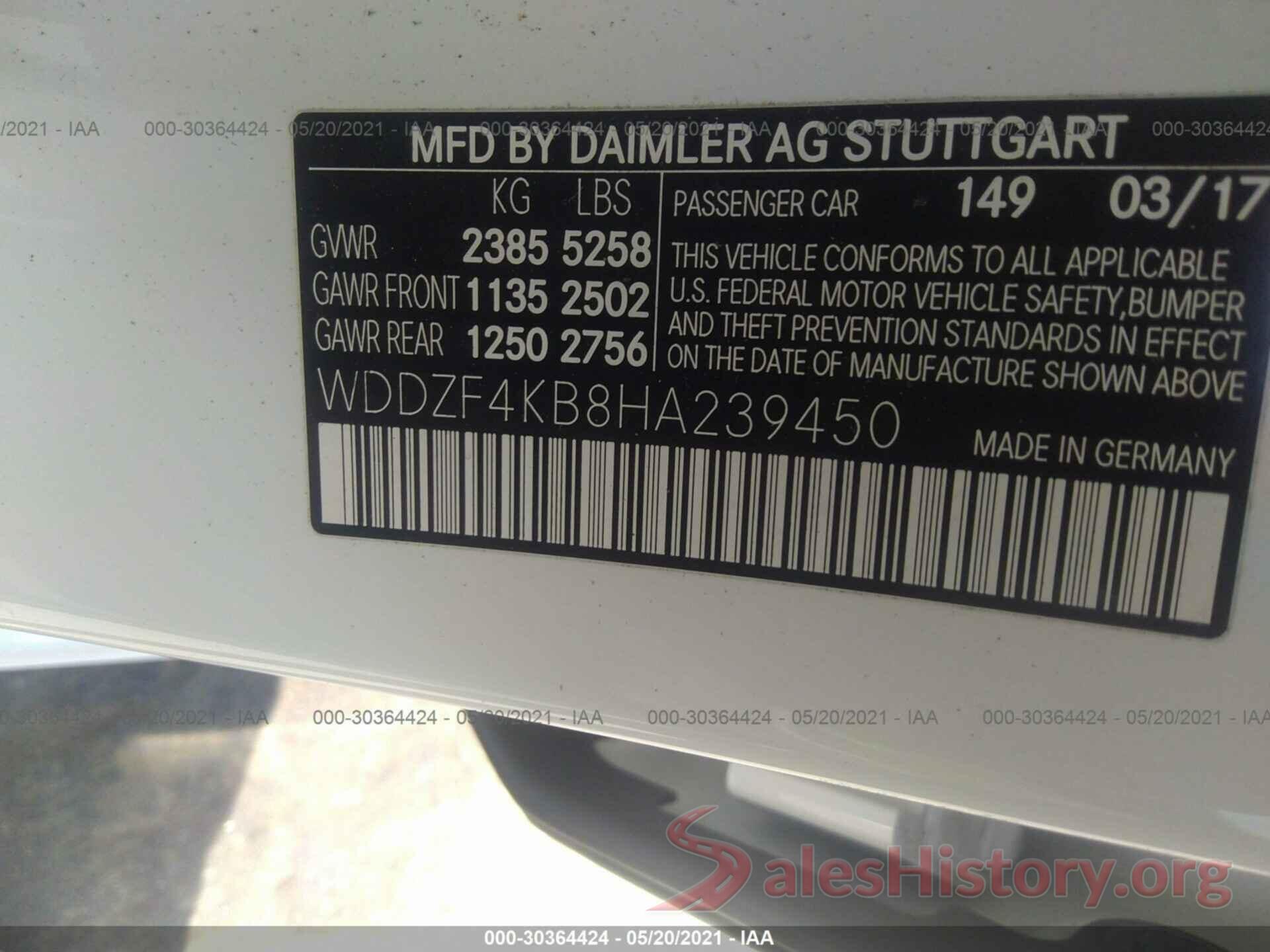 WDDZF4KB8HA239450 2017 MERCEDES-BENZ E-CLASS