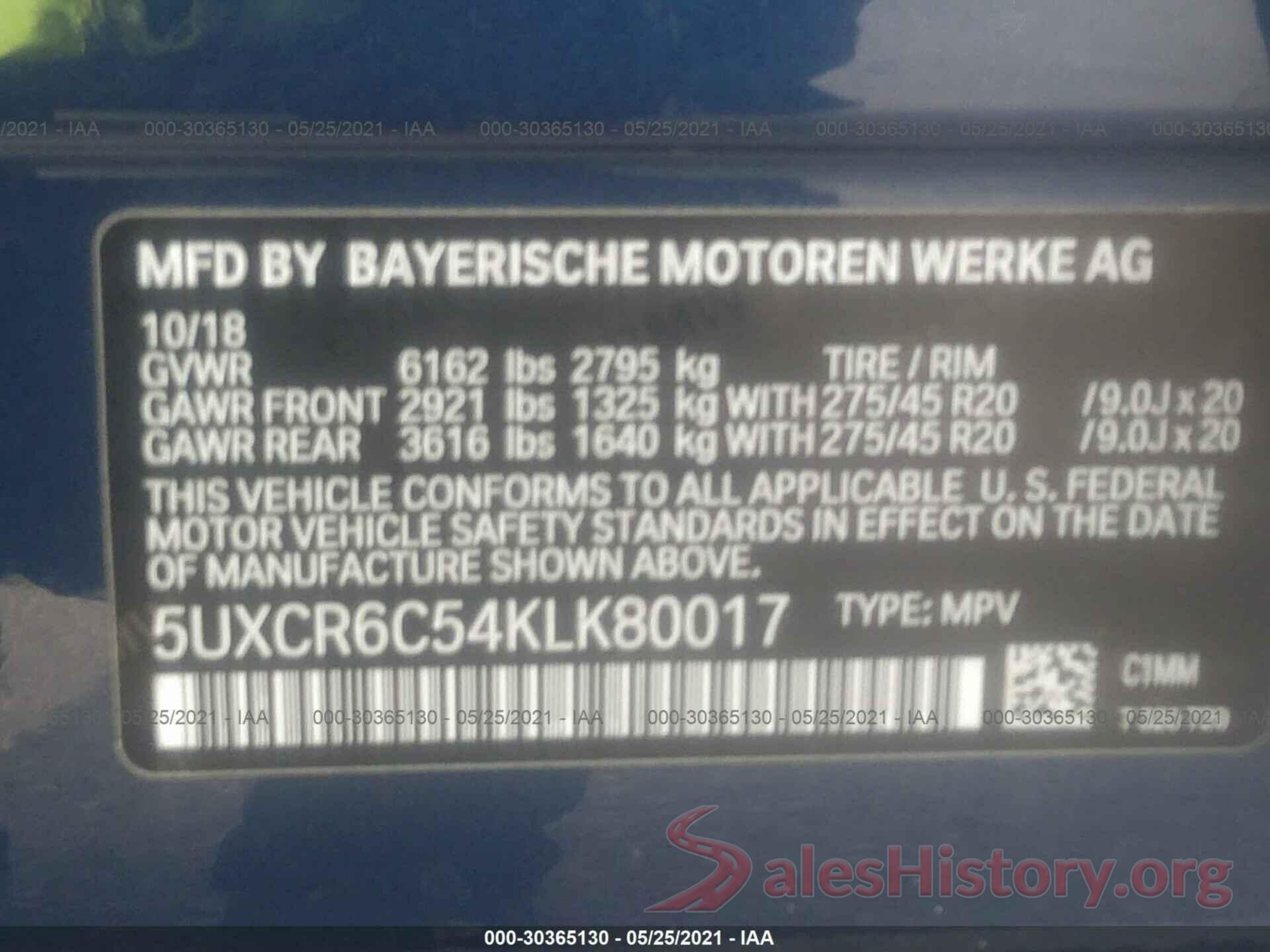 5UXCR6C54KLK80017 2019 BMW X5