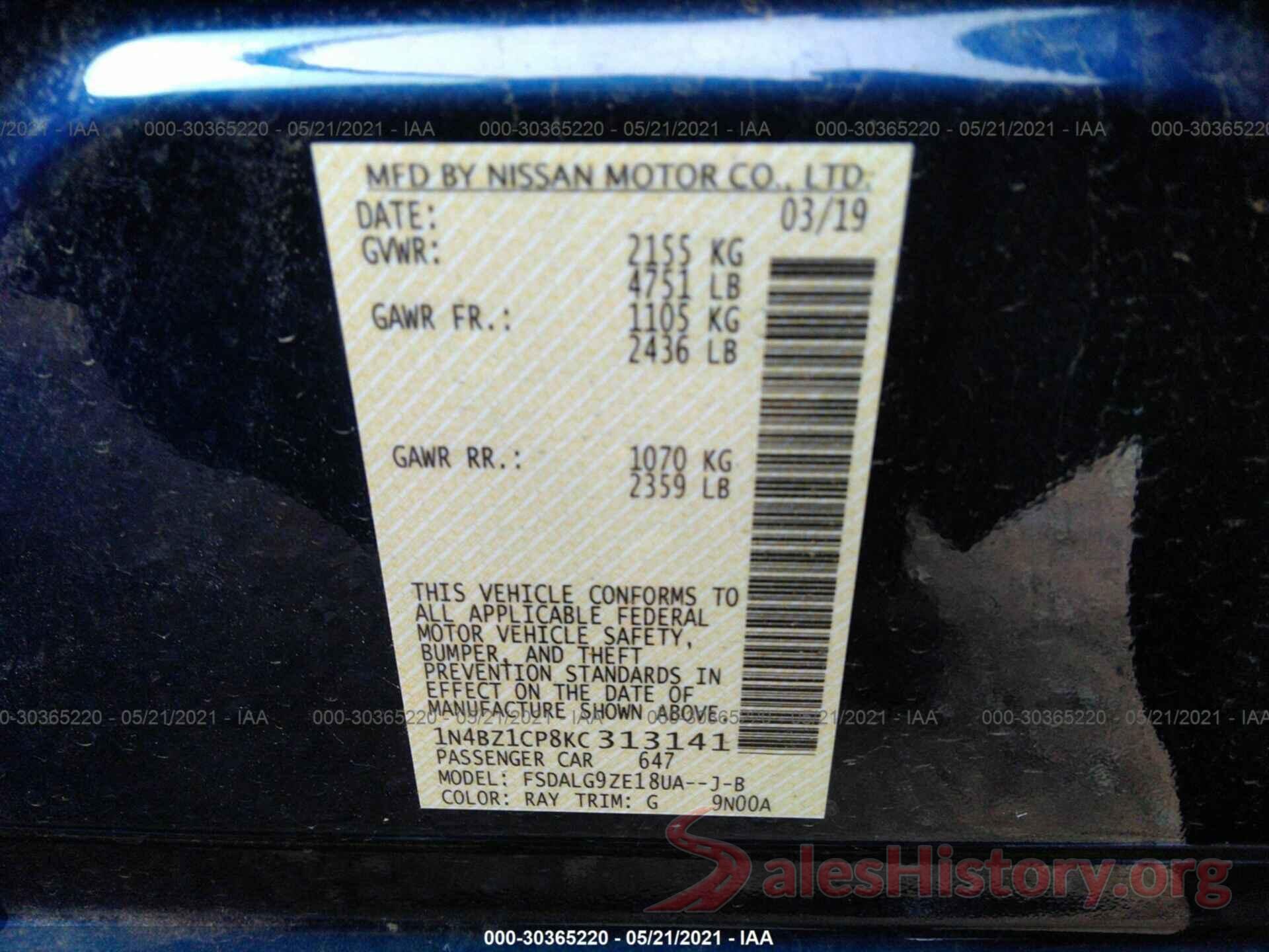 1N4BZ1CP8KC313141 2019 NISSAN LEAF