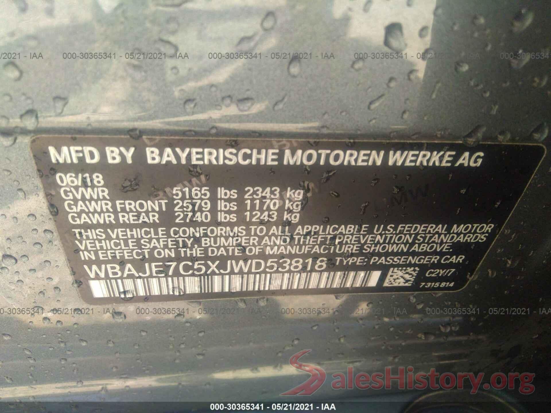 WBAJE7C5XJWD53818 2018 BMW 5 SERIES