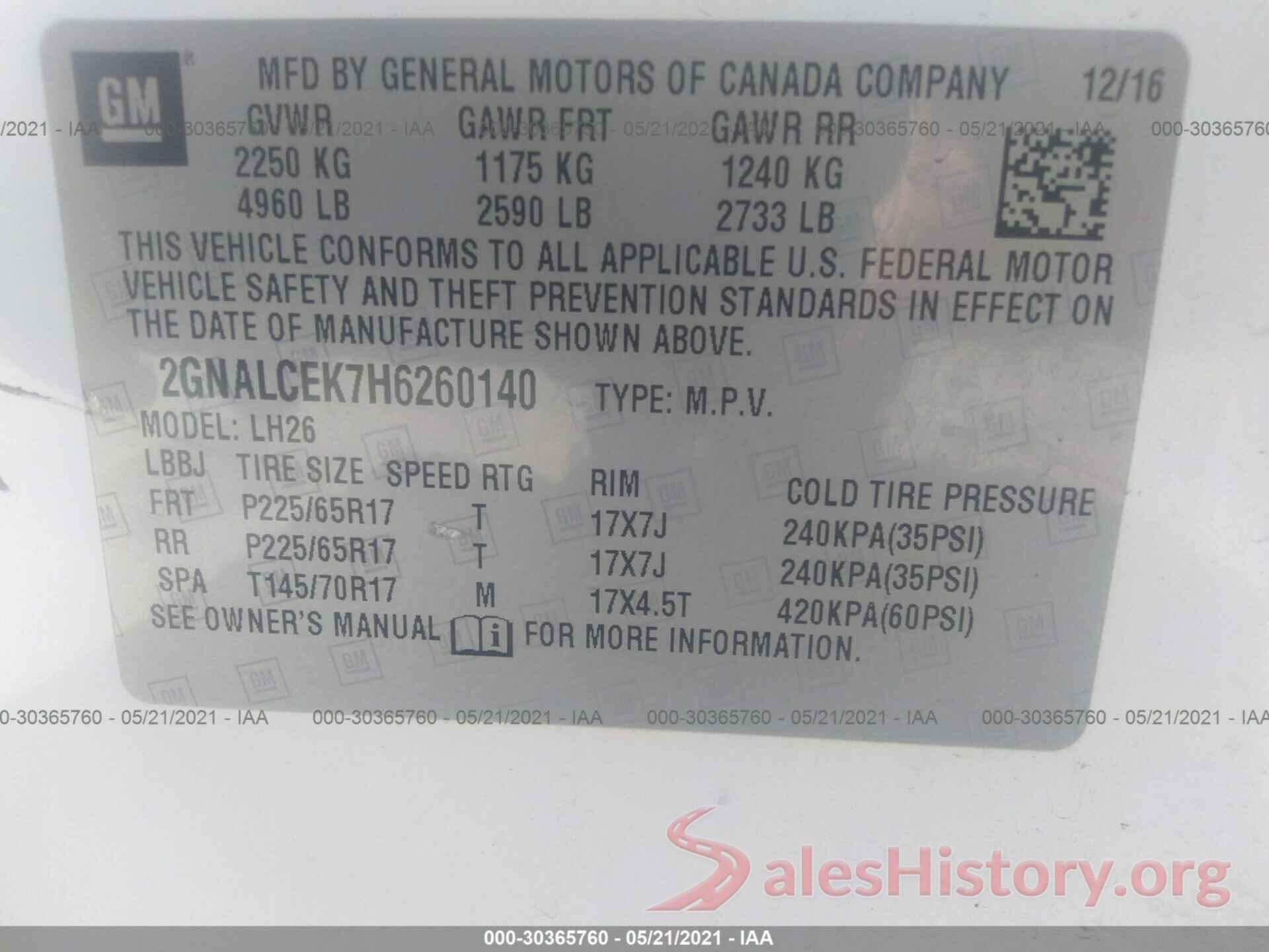 2GNALCEK7H6260140 2017 CHEVROLET EQUINOX