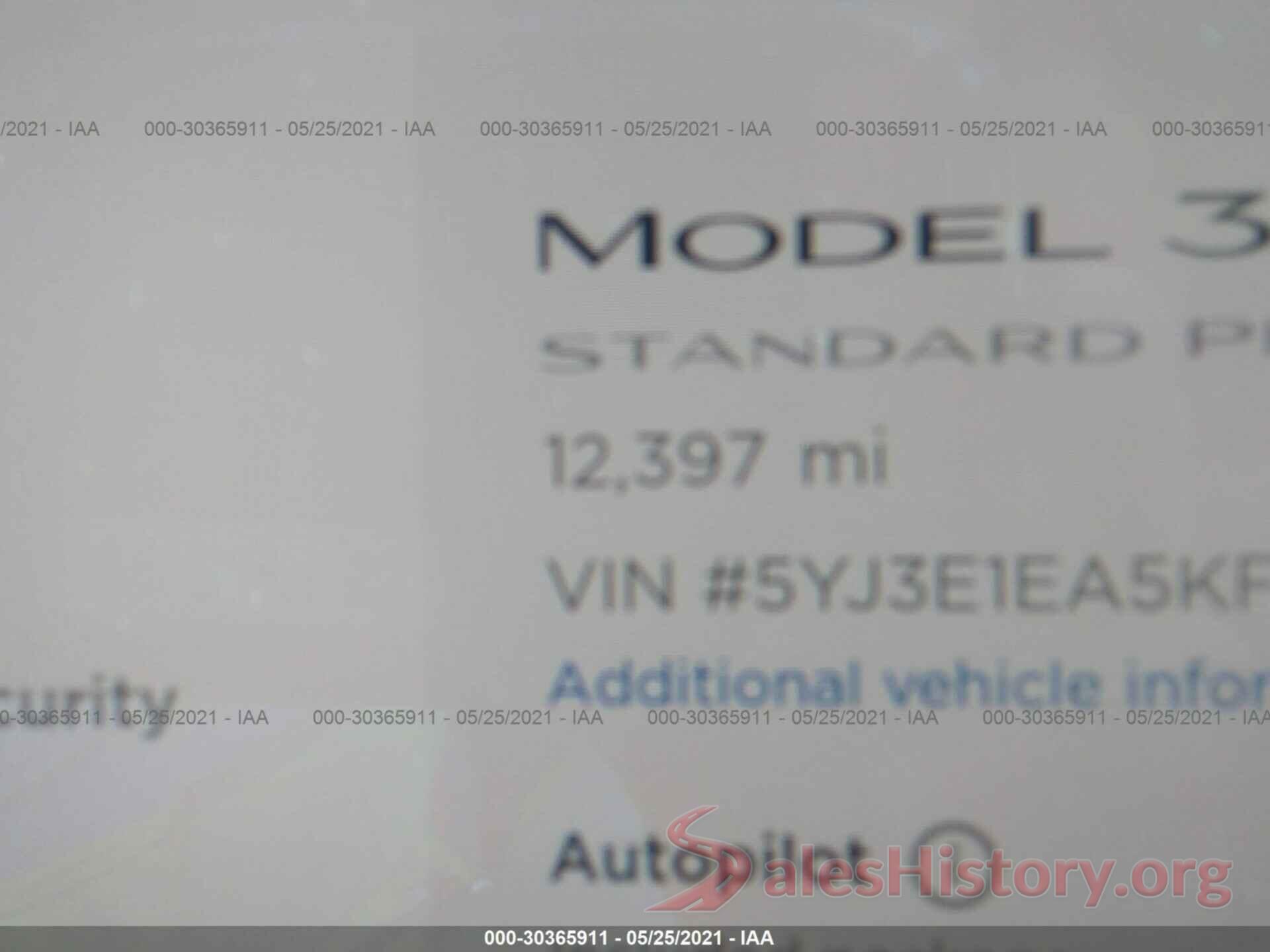 5YJ3E1EA5KF396257 2019 TESLA MODEL 3