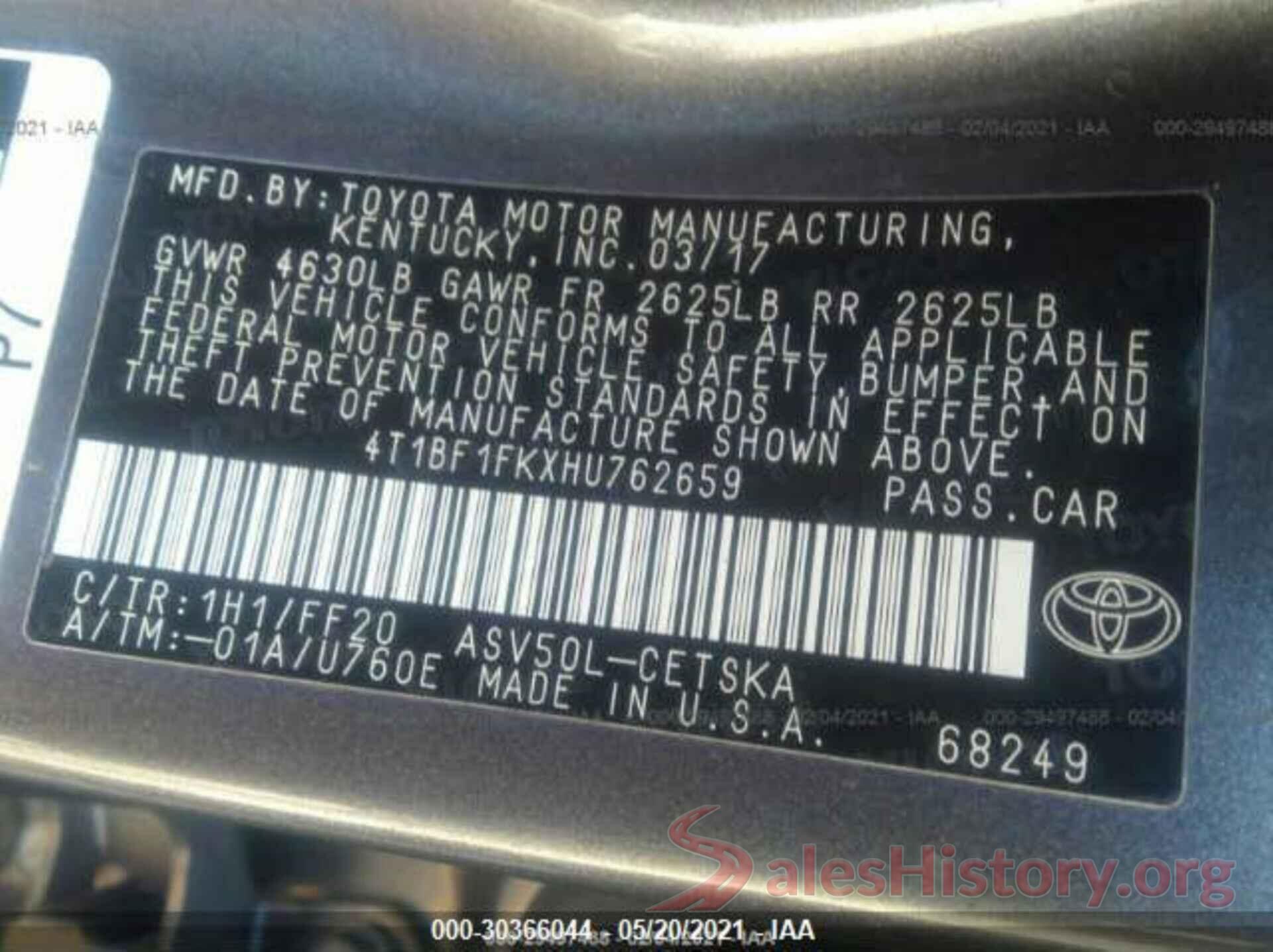 4T1BF1FKXHU762659 2017 TOYOTA CAMRY