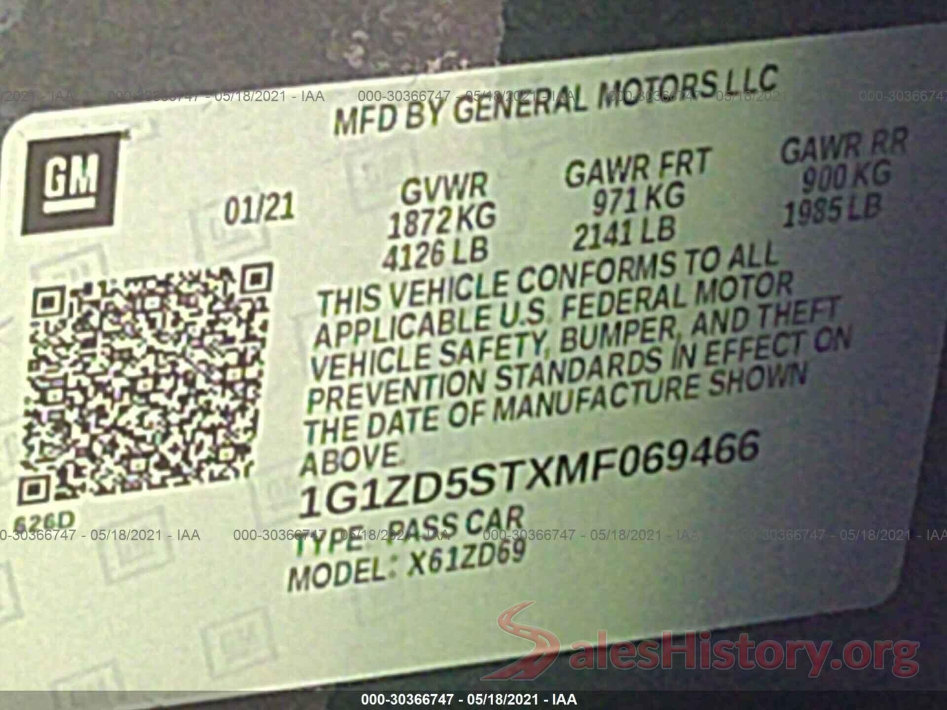 1G1ZD5STXMF069466 2021 CHEVROLET MALIBU