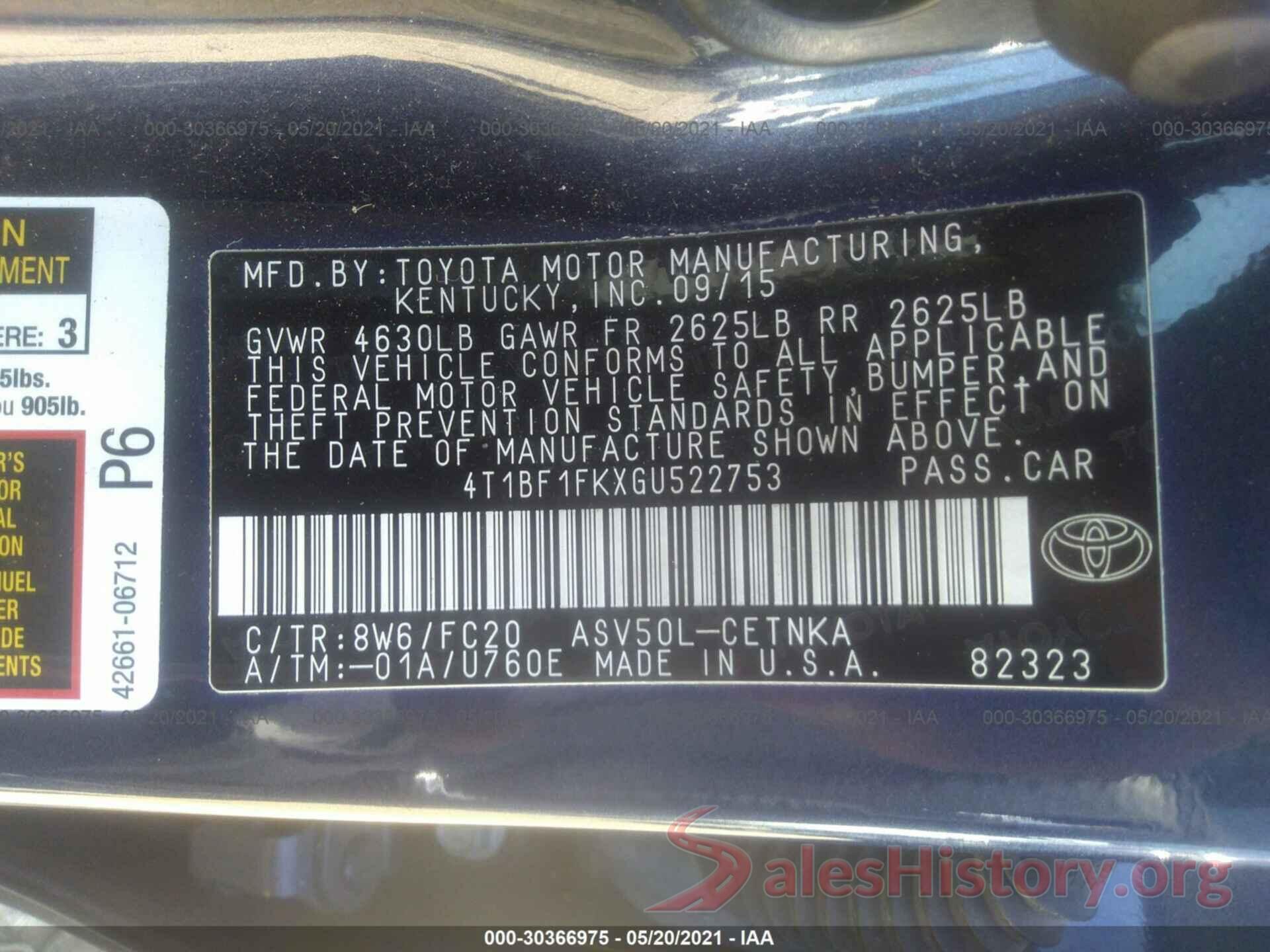 4T1BF1FKXGU522753 2016 TOYOTA CAMRY