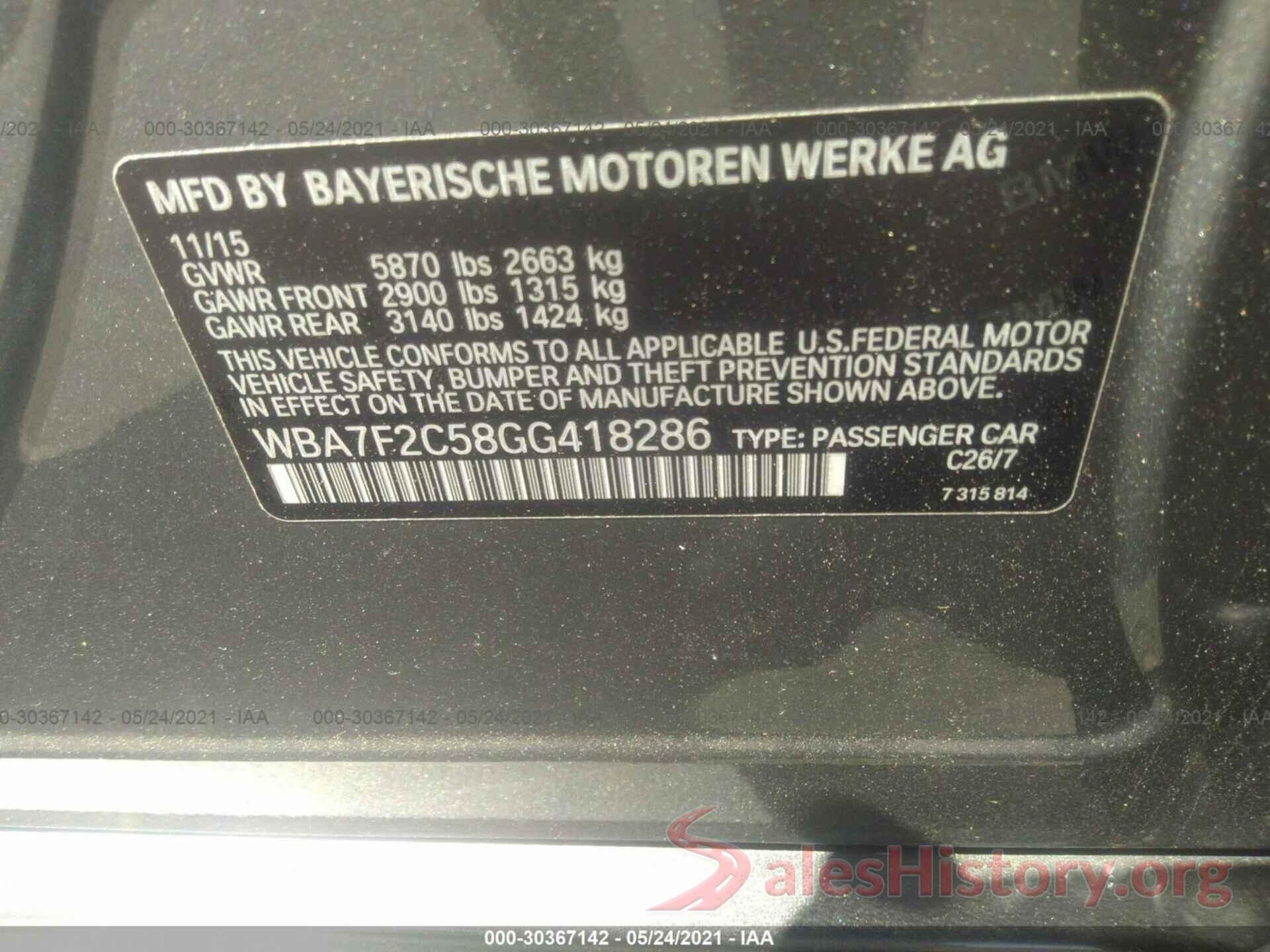 WBA7F2C58GG418286 2016 BMW 7 SERIES