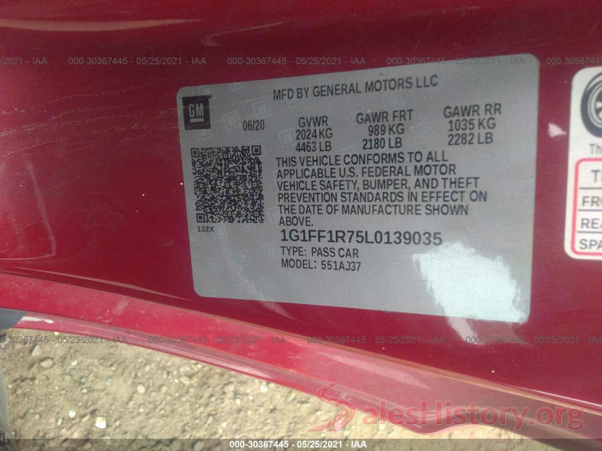 1G1FF1R75L0139035 2020 CHEVROLET CAMARO