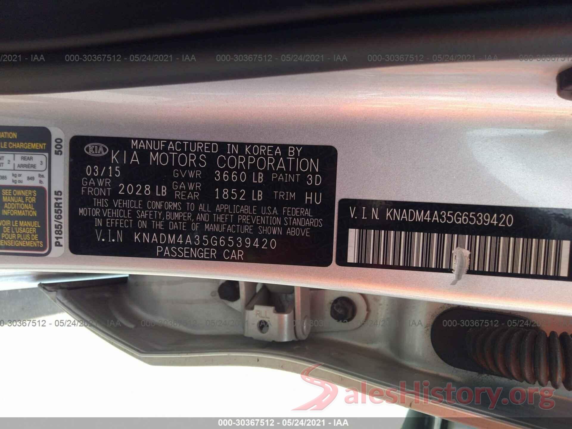 KNADM4A35G6539420 2016 KIA RIO