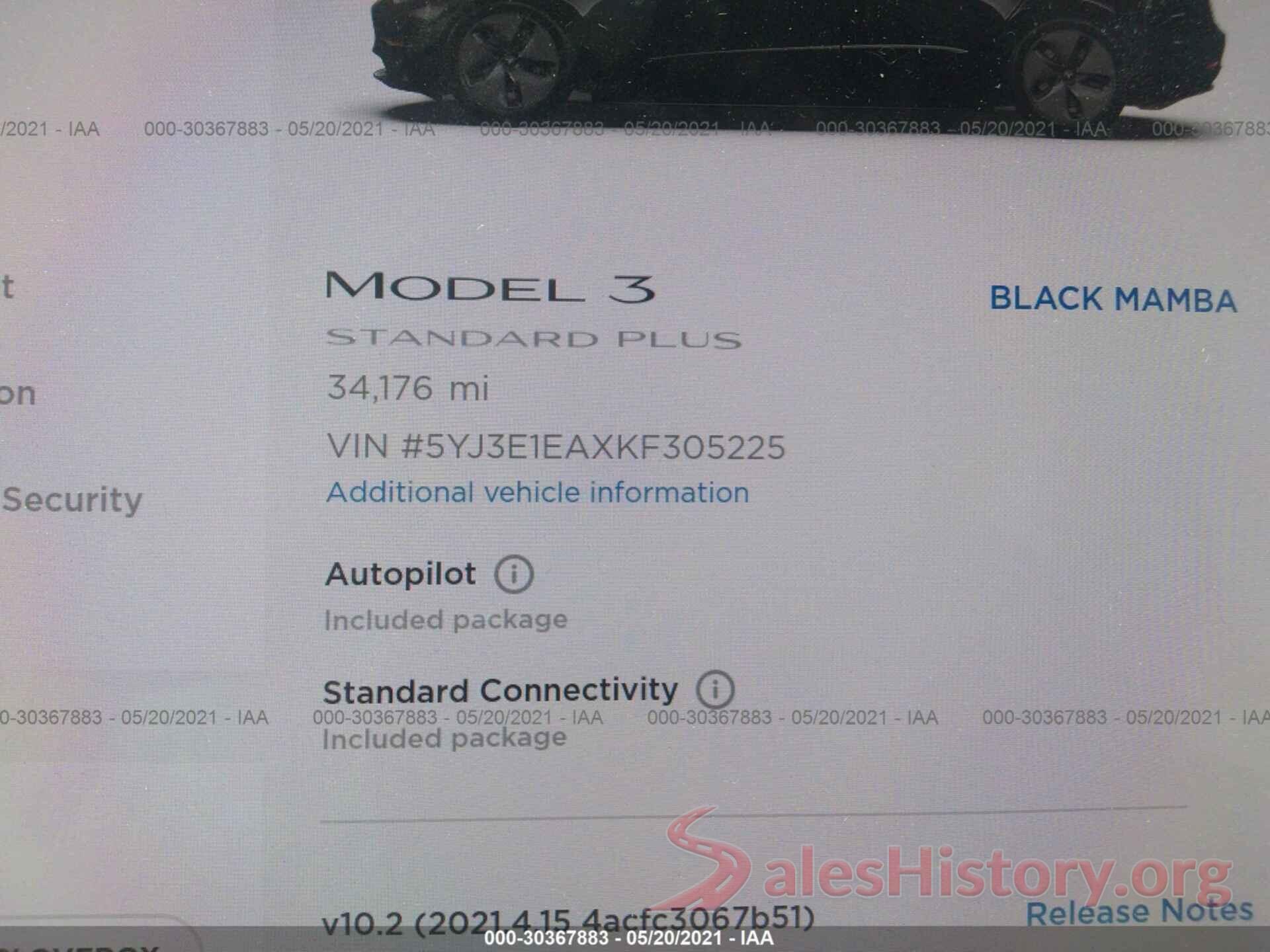 5YJ3E1EAXKF305225 2019 TESLA MODEL 3