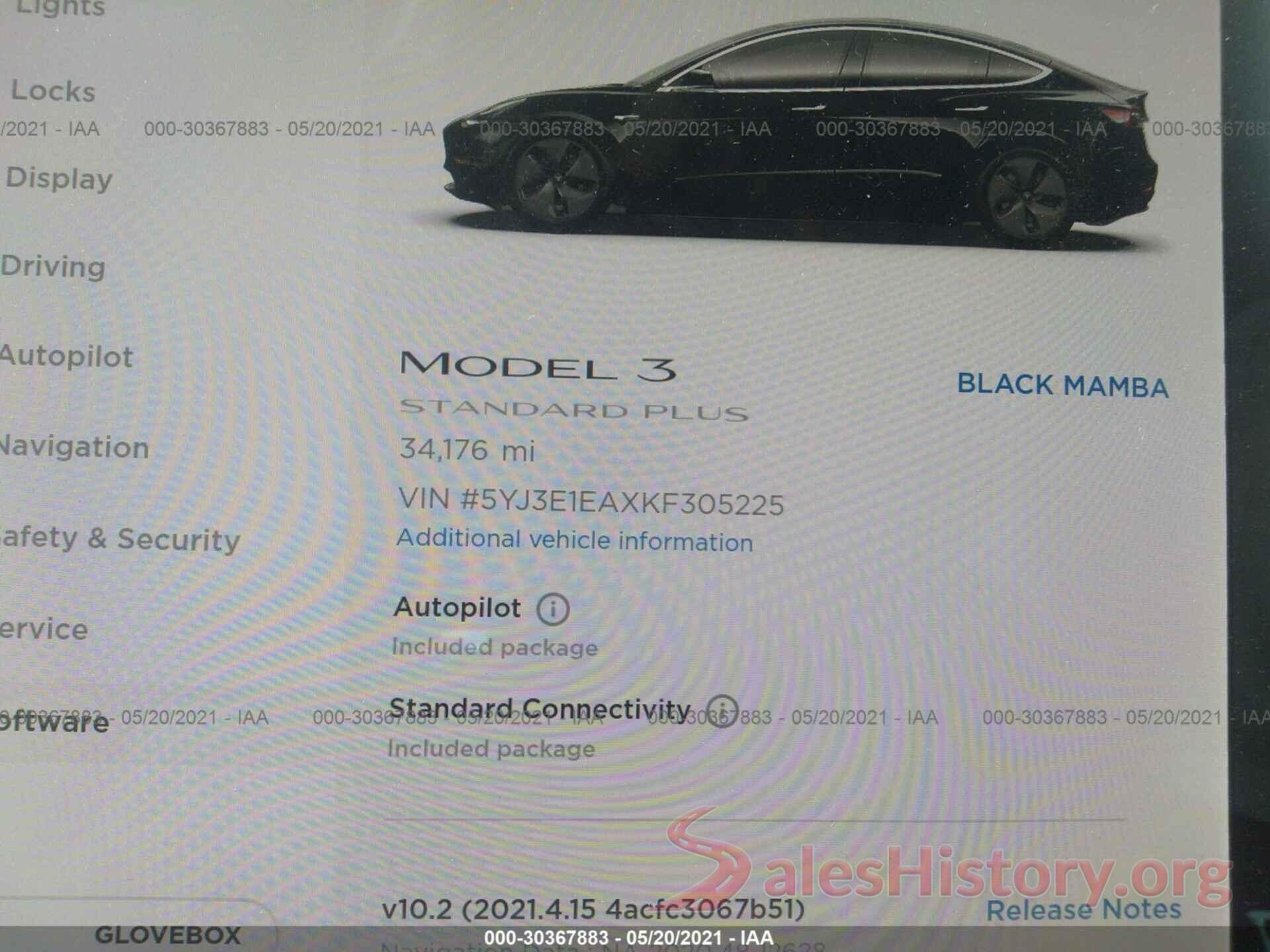 5YJ3E1EAXKF305225 2019 TESLA MODEL 3