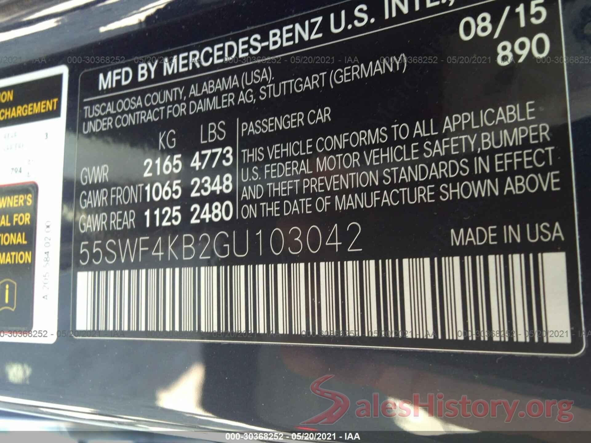 55SWF4KB2GU103042 2016 MERCEDES-BENZ C-CLASS