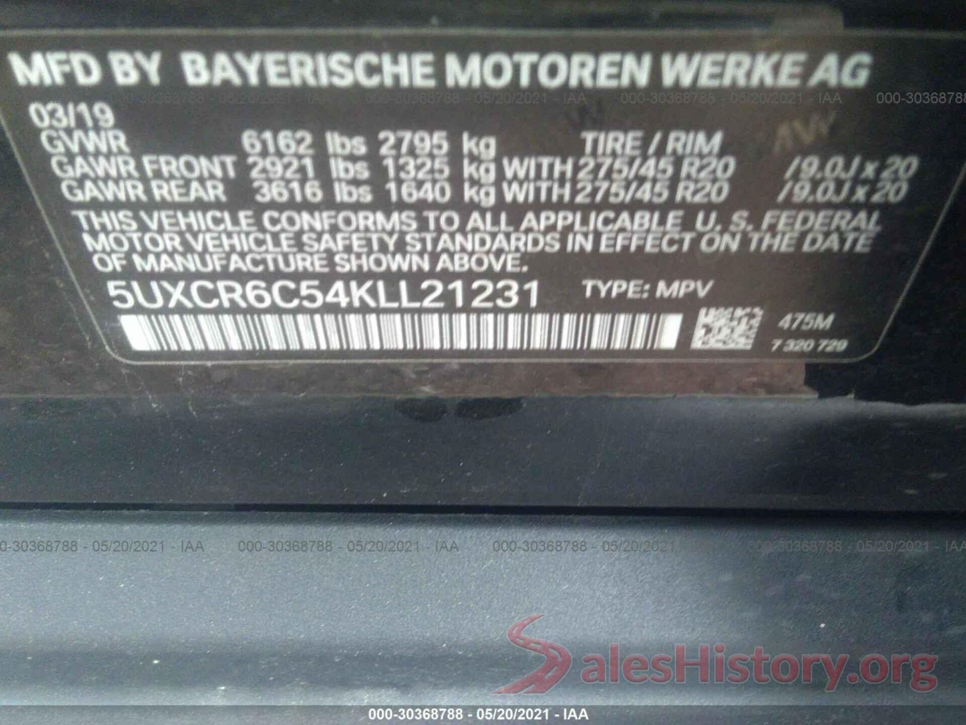 5UXCR6C54KLL21231 2019 BMW X5