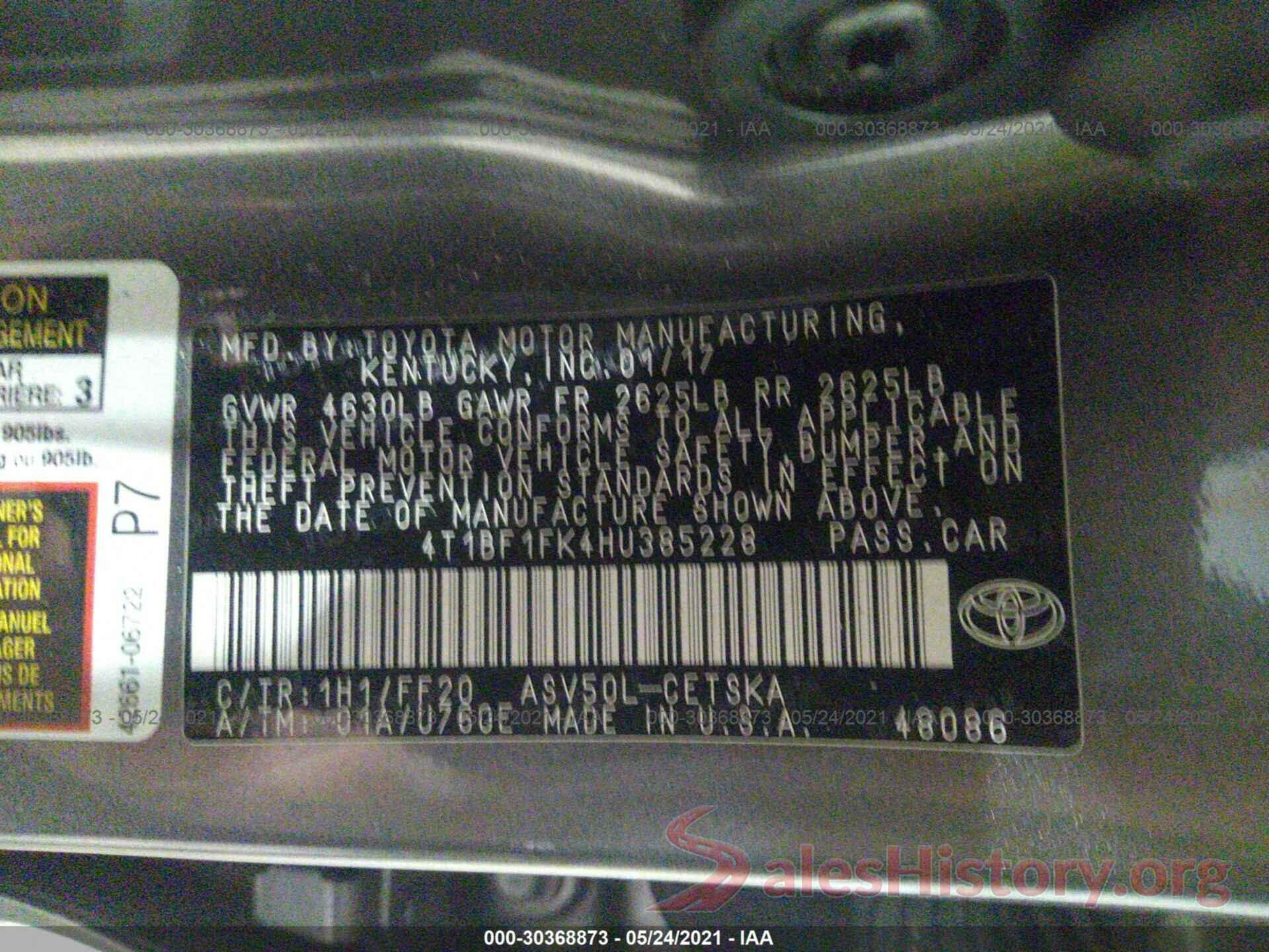 4T1BF1FK4HU385228 2017 TOYOTA CAMRY