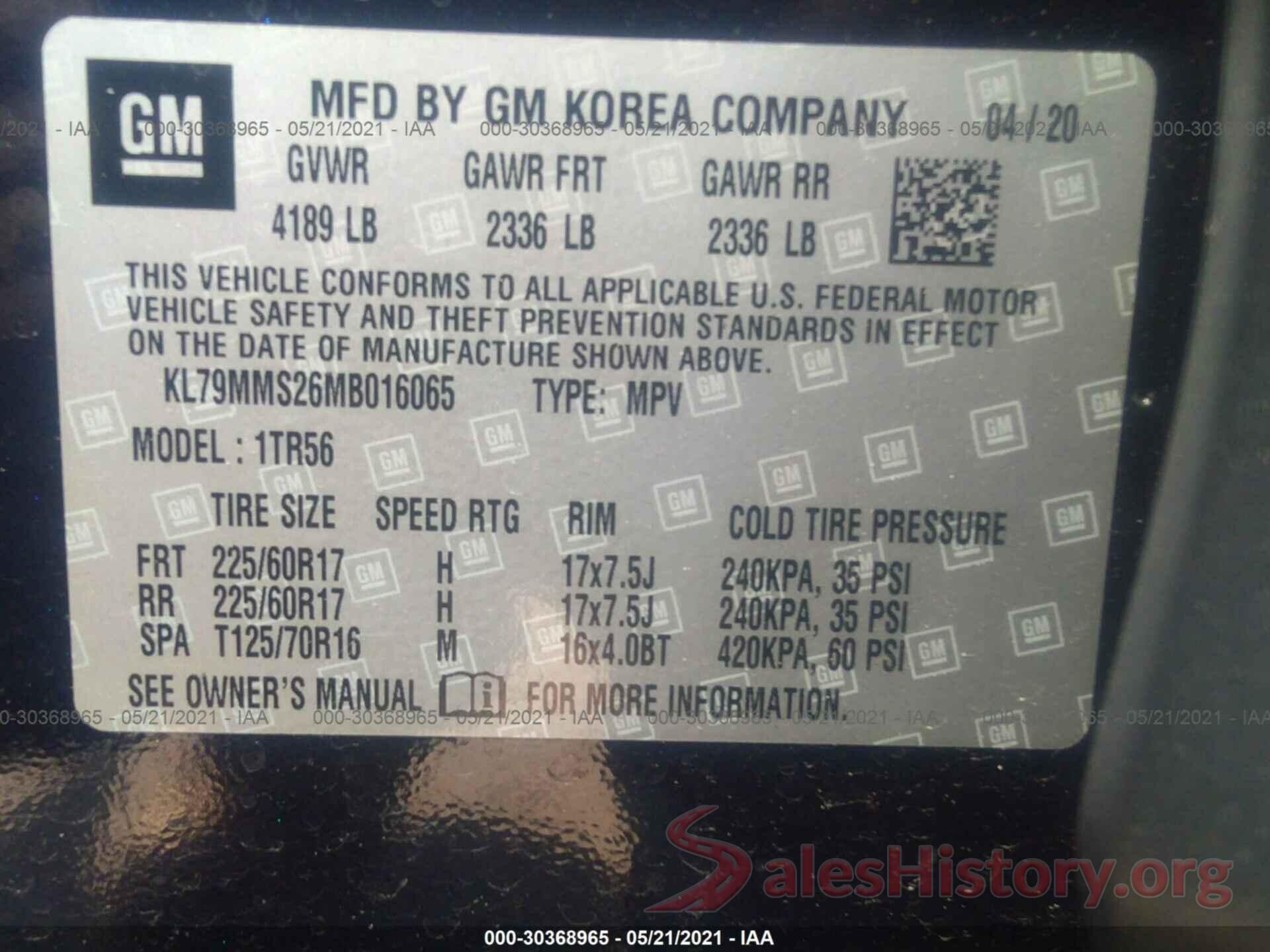 KL79MMS26MB016065 2021 CHEVROLET TRAILBLAZER