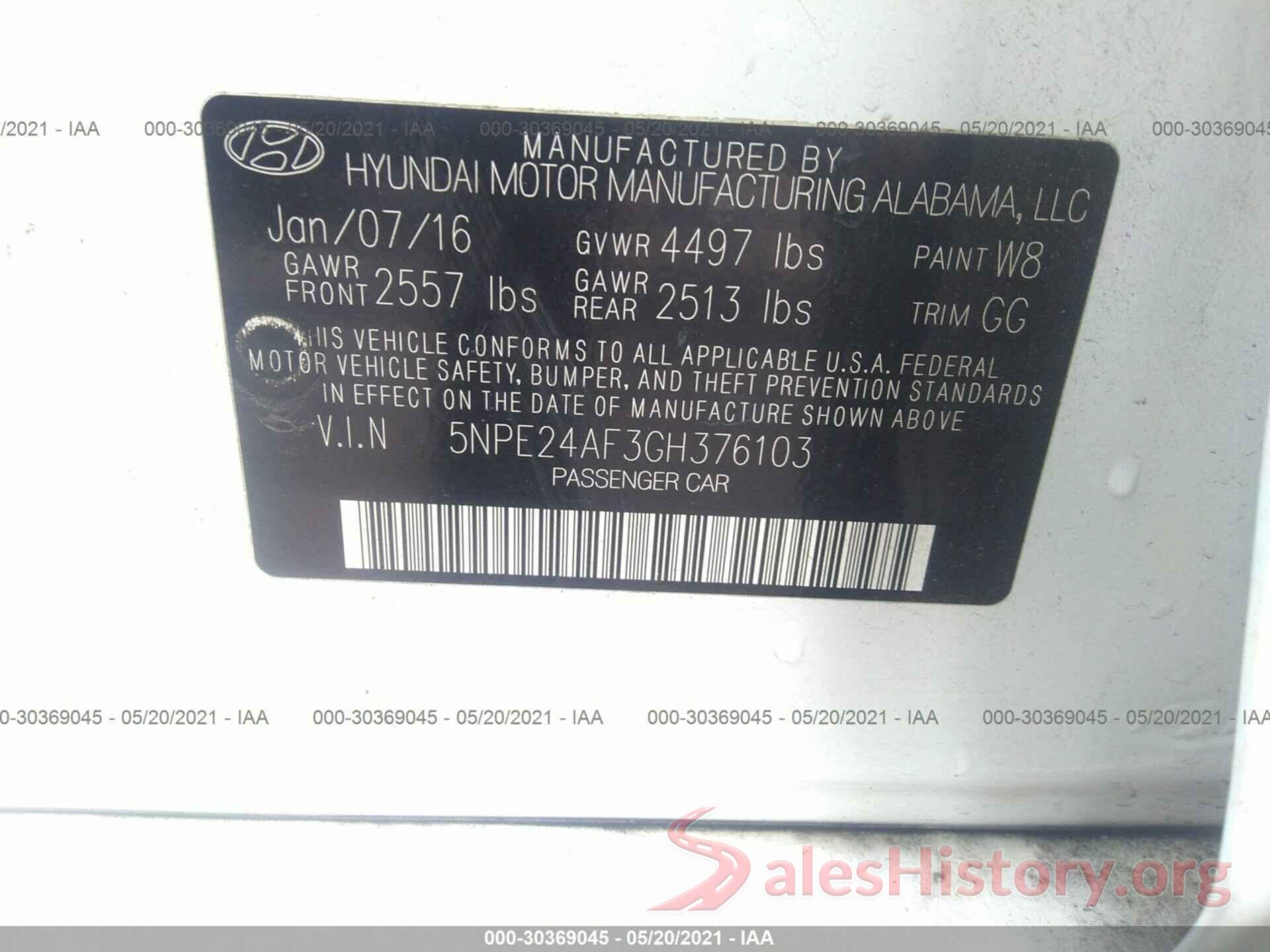 5NPE24AF3GH376103 2016 HYUNDAI SONATA