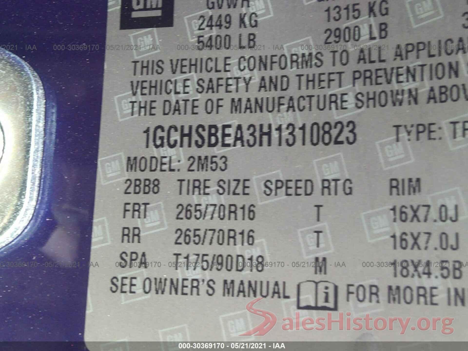 1GCHSBEA3H1310823 2017 CHEVROLET COLORADO