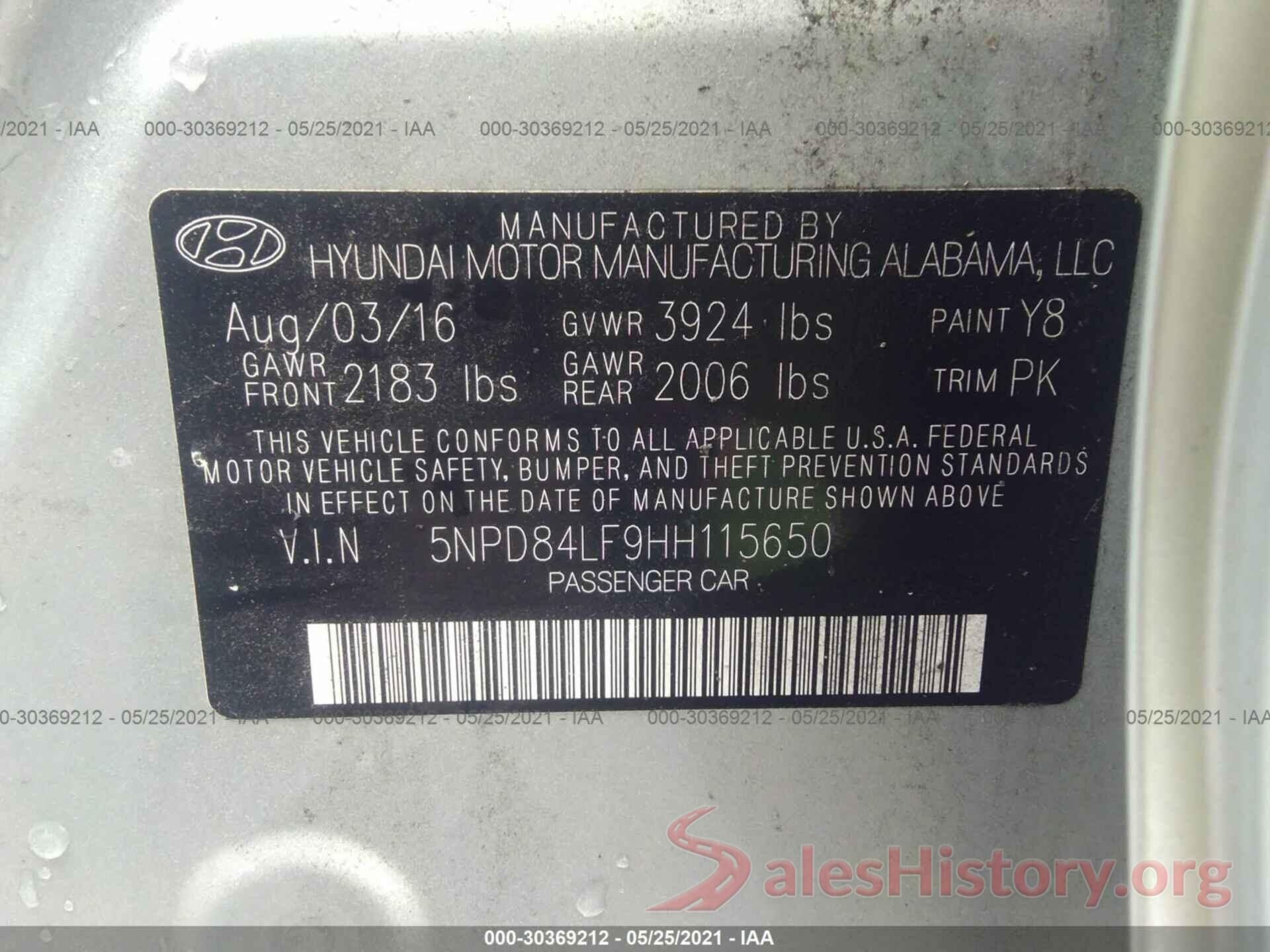 5NPD84LF9HH115650 2017 HYUNDAI ELANTRA