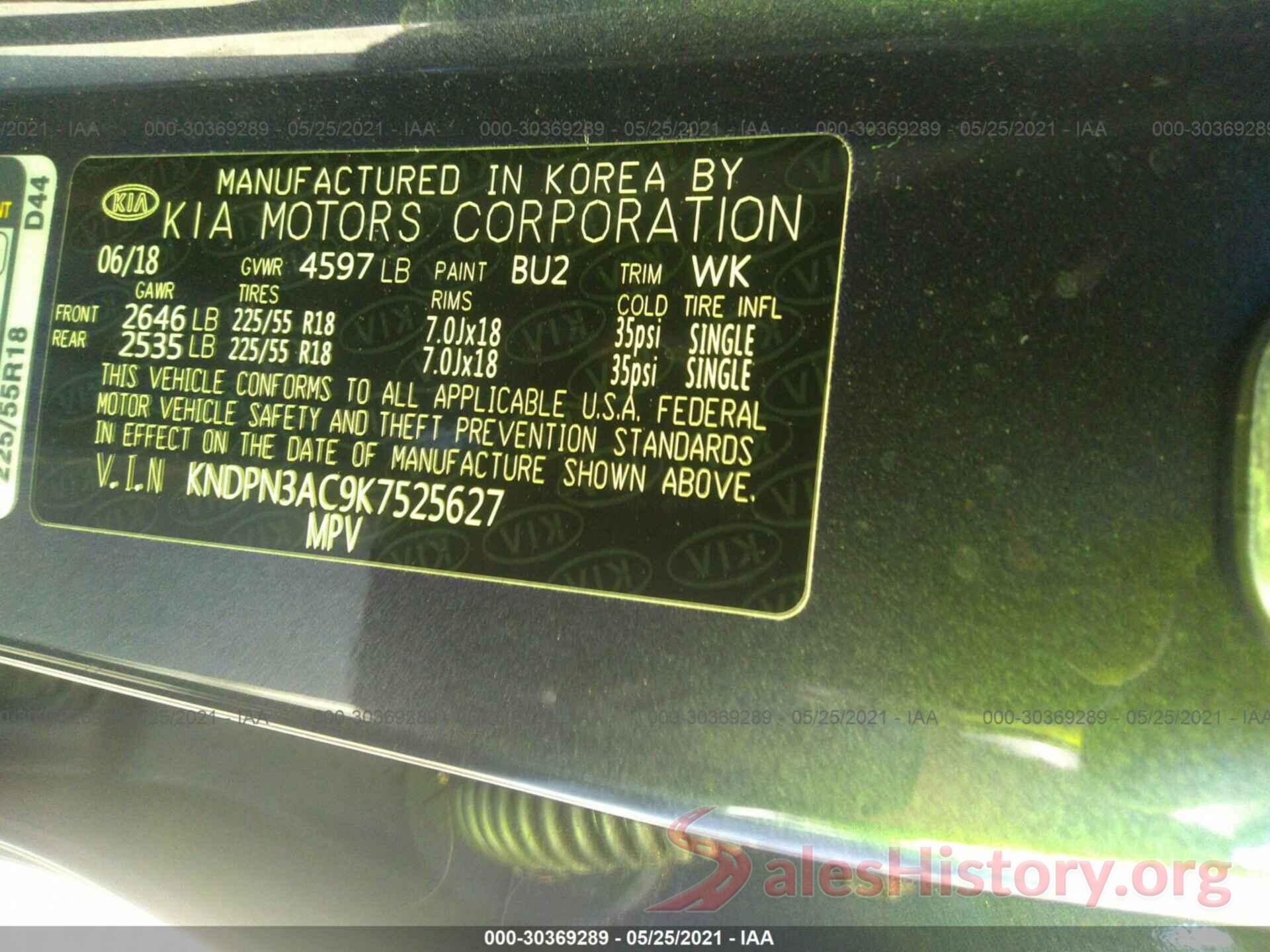 KNDPN3AC9K7525627 2019 KIA SPORTAGE