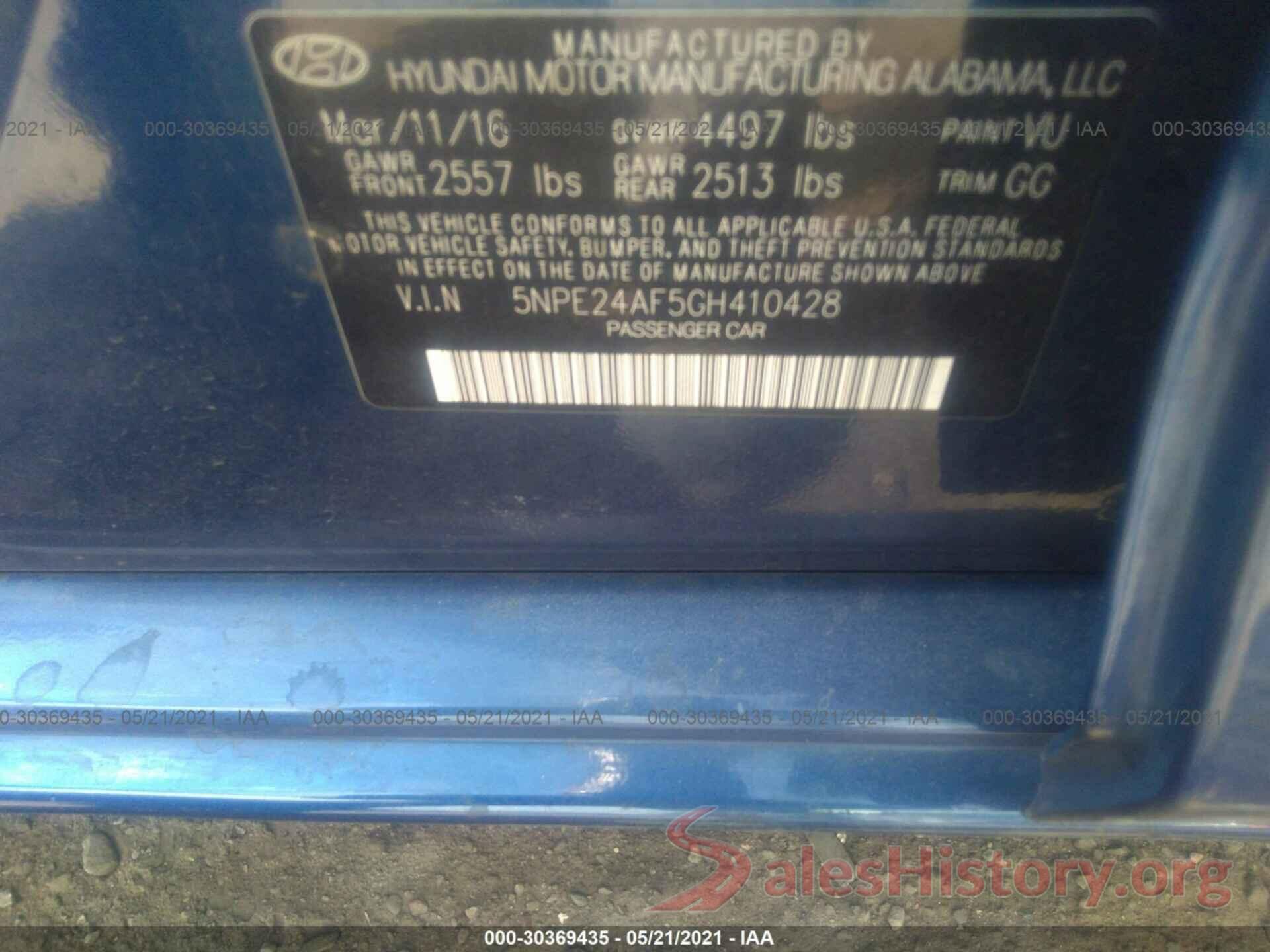 5NPE24AF5GH410428 2016 HYUNDAI SONATA