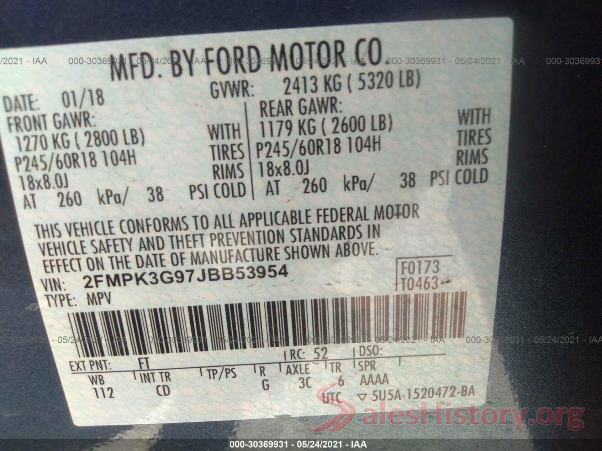 2FMPK3G97JBB53954 2018 FORD EDGE