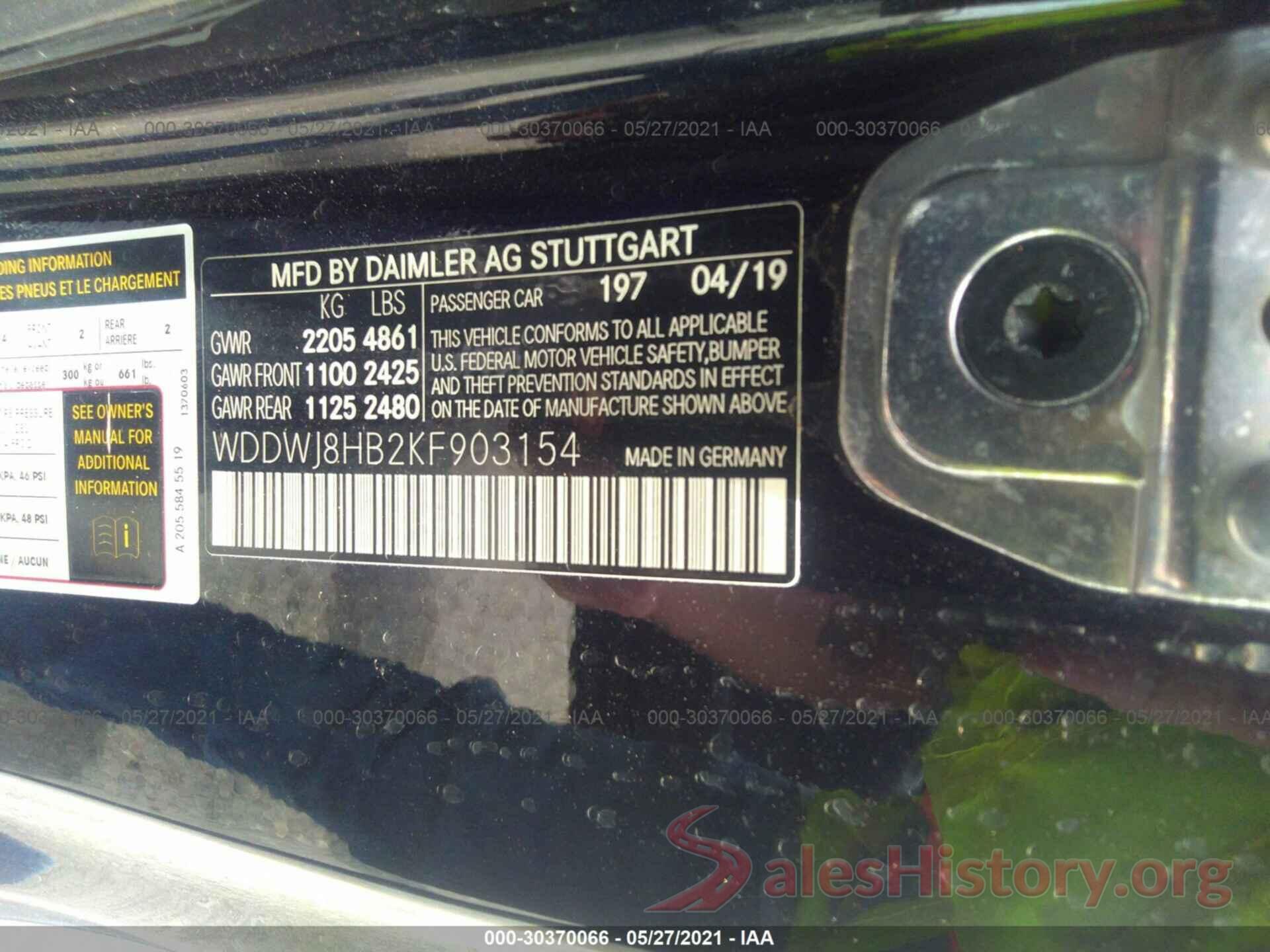 WDDWJ8HB2KF903154 2019 MERCEDES-BENZ C-CLASS