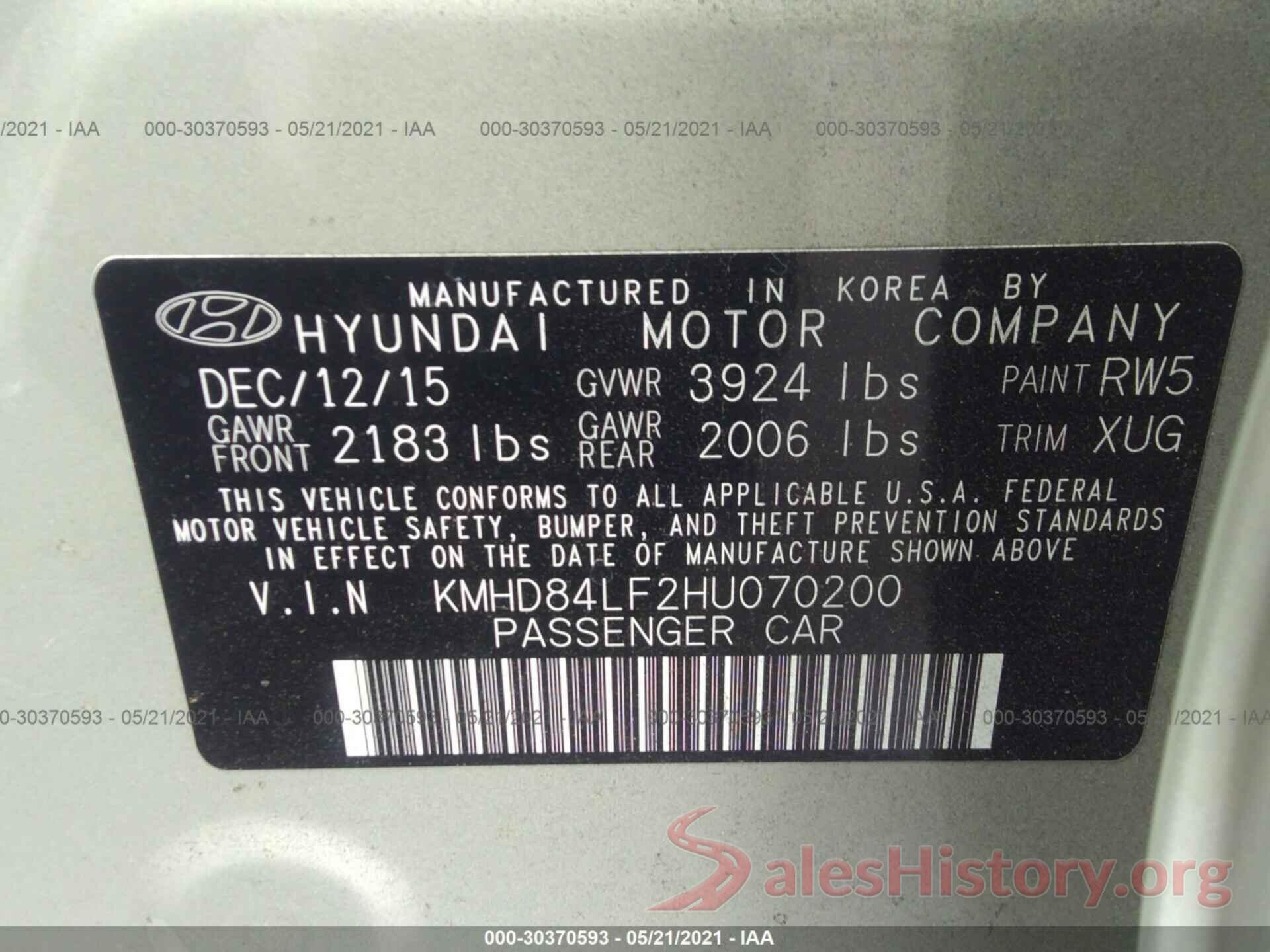 KMHD84LF2HU070200 2017 HYUNDAI ELANTRA