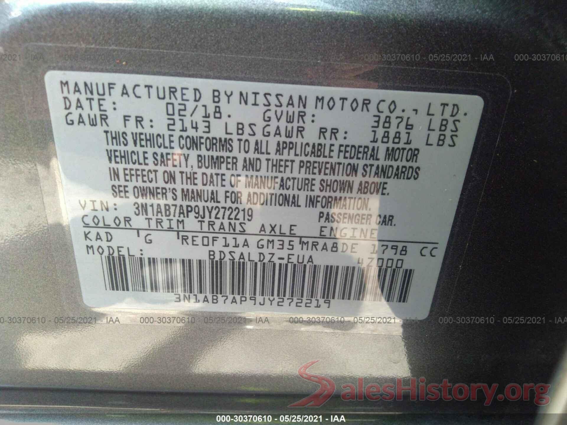 3N1AB7AP9JY272219 2018 NISSAN SENTRA