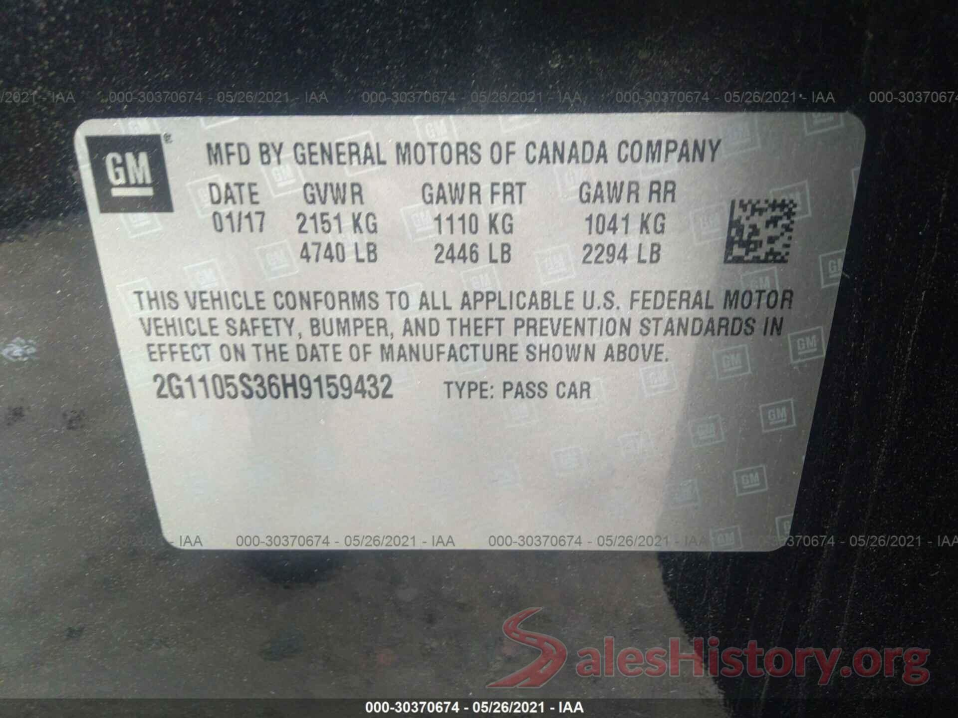 2G1105S36H9159432 2017 CHEVROLET IMPALA