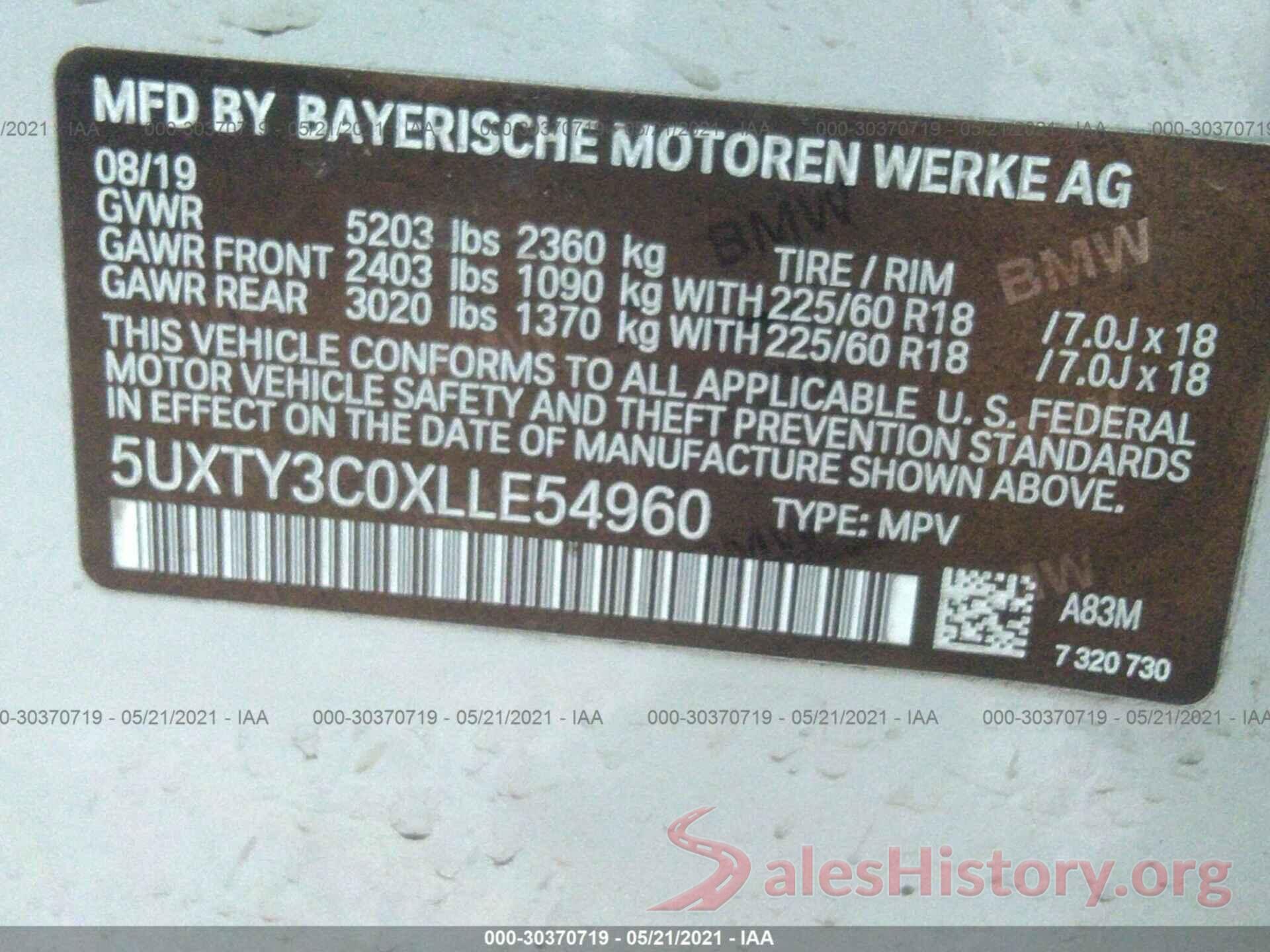 5UXTY3C0XLLE54960 2020 BMW X3