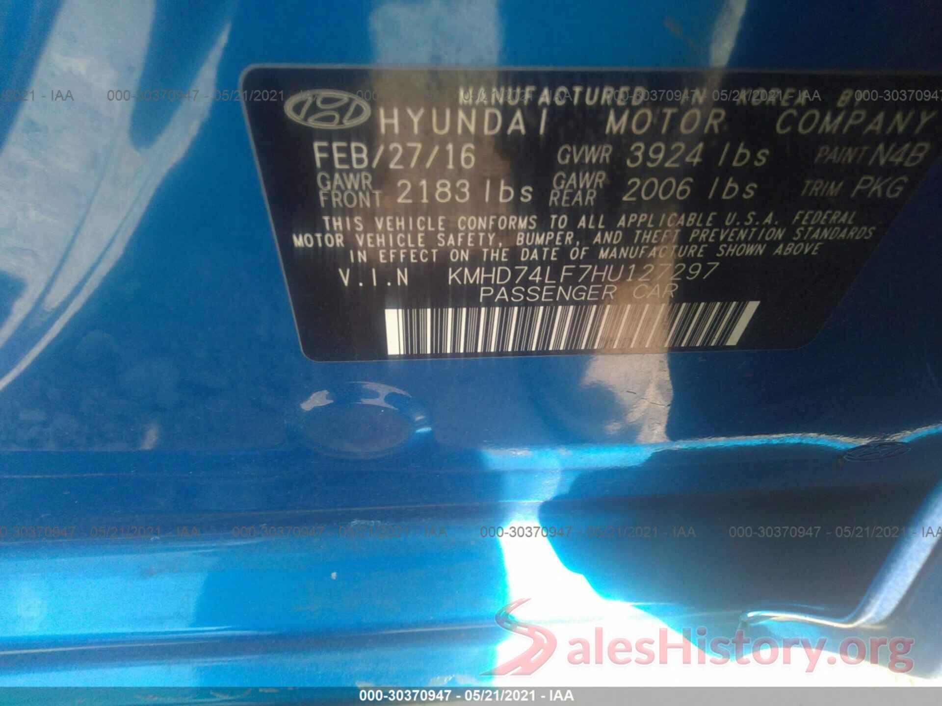 KMHD74LF7HU127297 2017 HYUNDAI ELANTRA