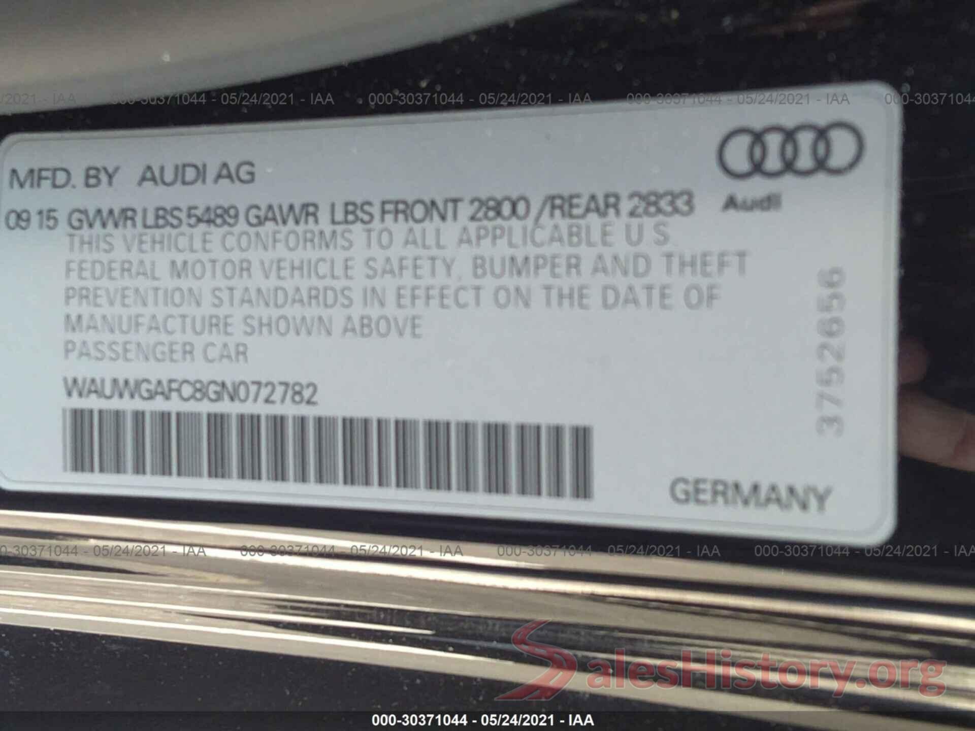 WAUWGAFC8GN072782 2016 AUDI A7