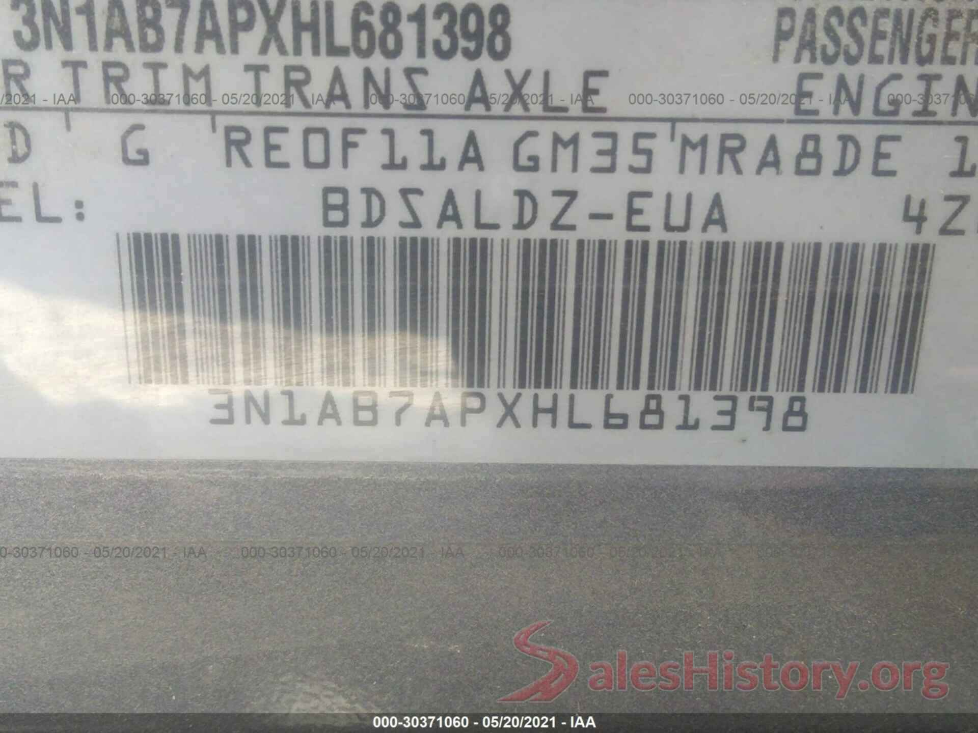 3N1AB7APXHL681398 2017 NISSAN SENTRA