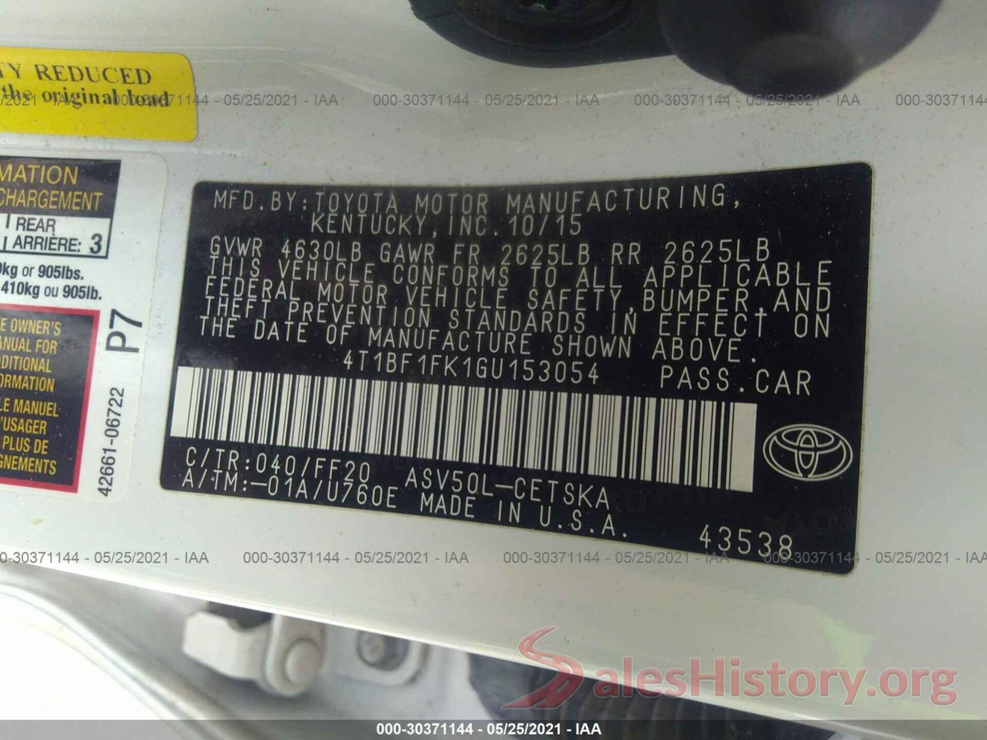 4T1BF1FK1GU153054 2016 TOYOTA CAMRY