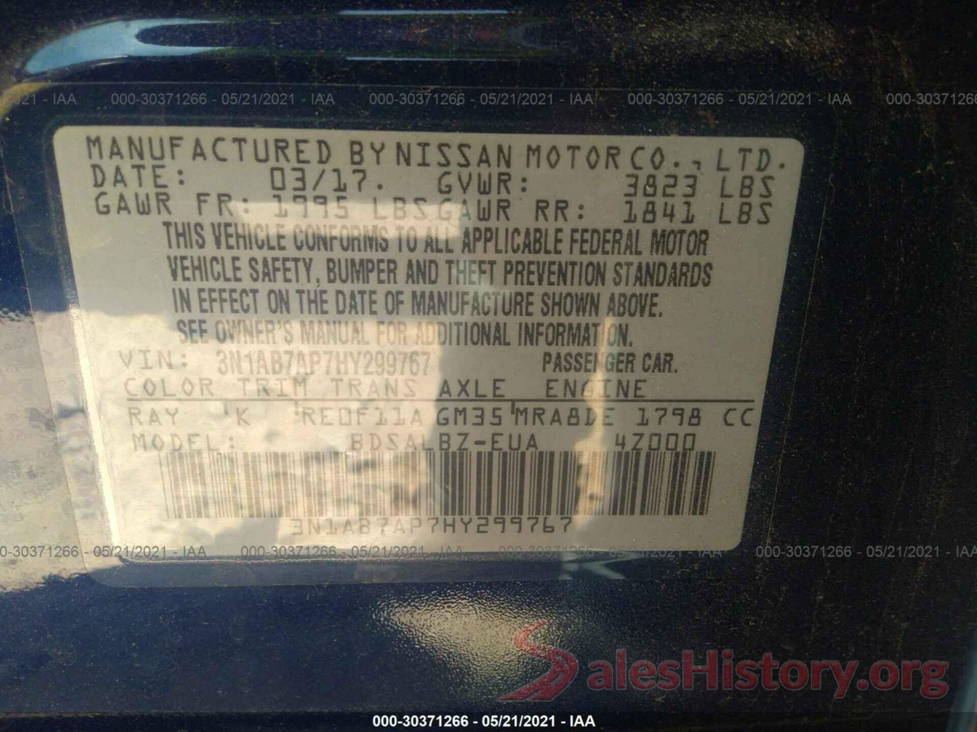 3N1AB7AP7HY299767 2017 NISSAN SENTRA