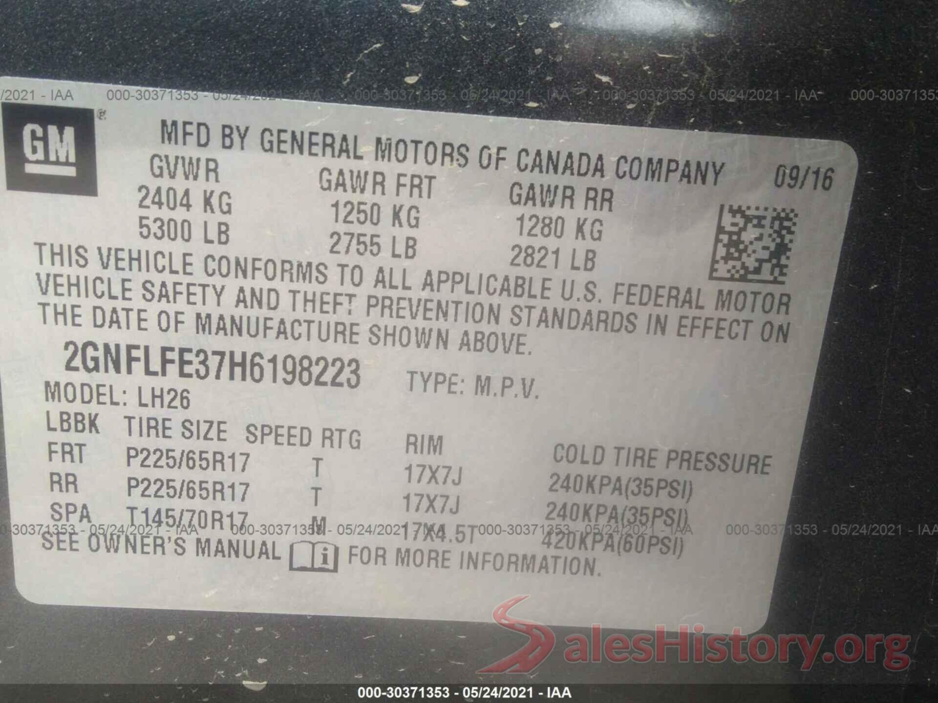 2GNFLFE37H6198223 2017 CHEVROLET EQUINOX