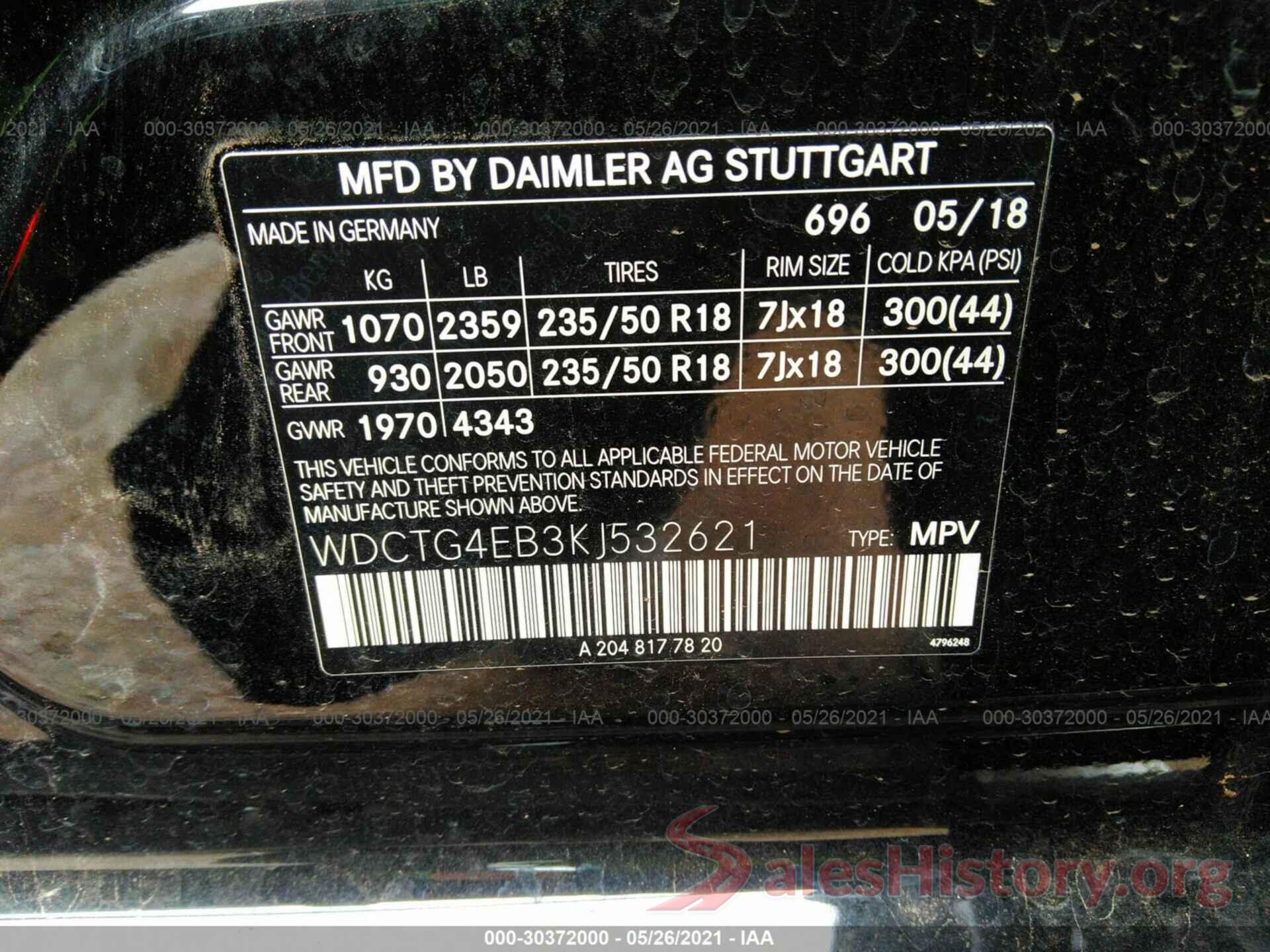 WDCTG4EB3KJ532621 2019 MERCEDES-BENZ GLA