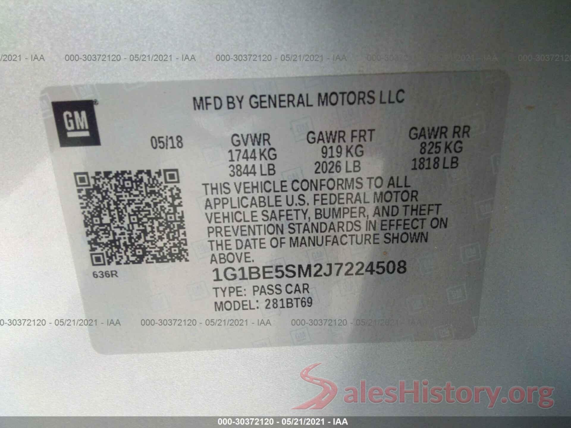 1G1BE5SM2J7224508 2018 CHEVROLET CRUZE